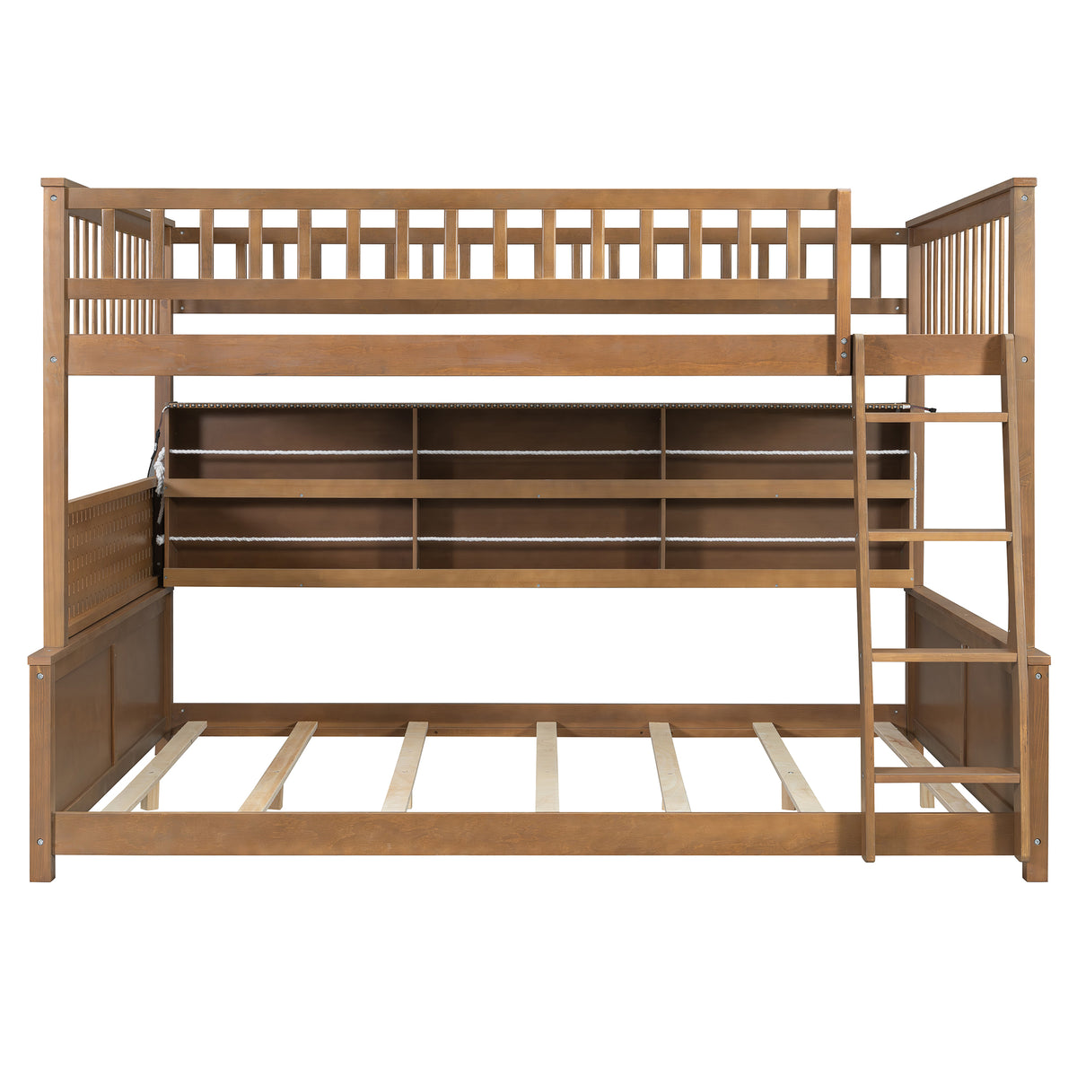 Rellan Full XL over Queen Bunk Bed with Storage Shelves, Pegboard and LED Lights