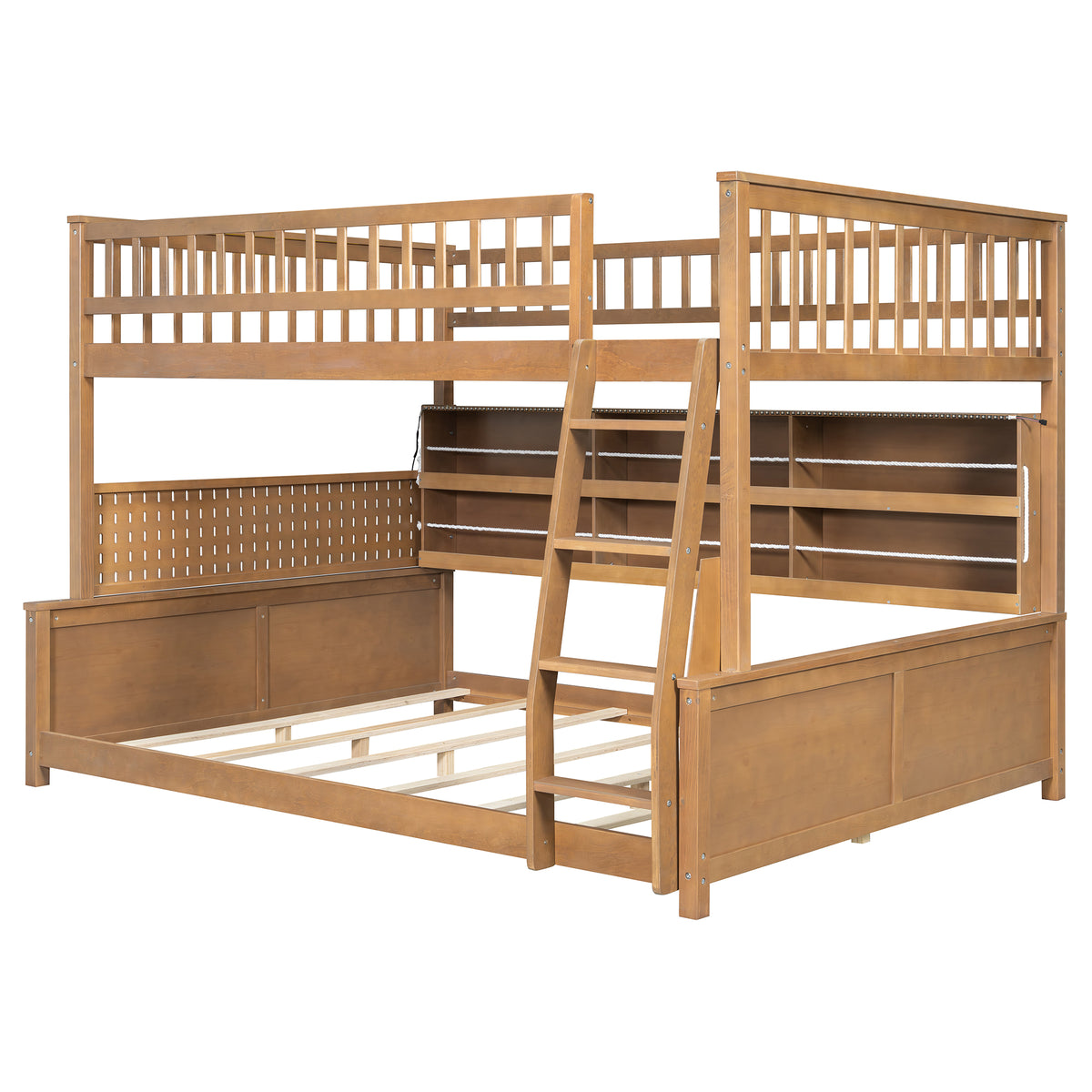 Rellan Full XL over Queen Bunk Bed with Storage Shelves, Pegboard and LED Lights