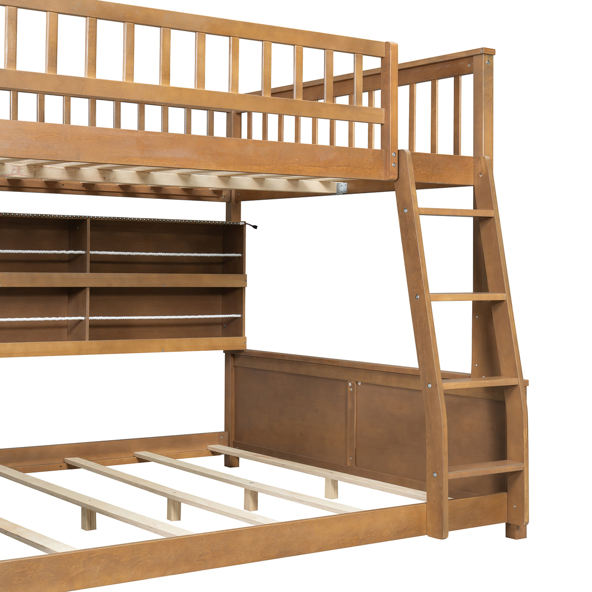 Rellan Full XL over Queen Bunk Bed with Storage Shelves, Pegboard and LED Lights