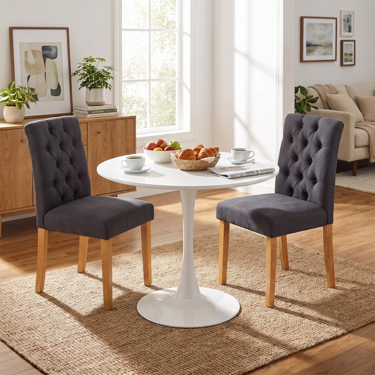 Homy Casa CLIFT + LUCETTA Black 3PC 31.5" White Dining Set with 2 Black Chairs, Open Box