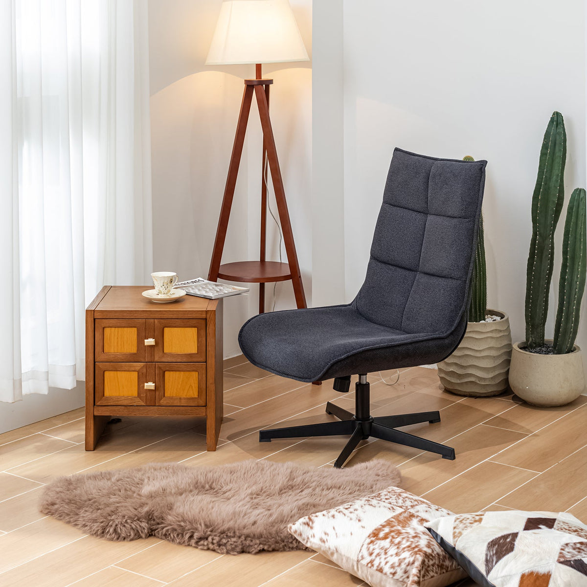 Homy Casa Lucks Swivel Lounge Chair with Fabric Upholstery, For Home or Office,Gray