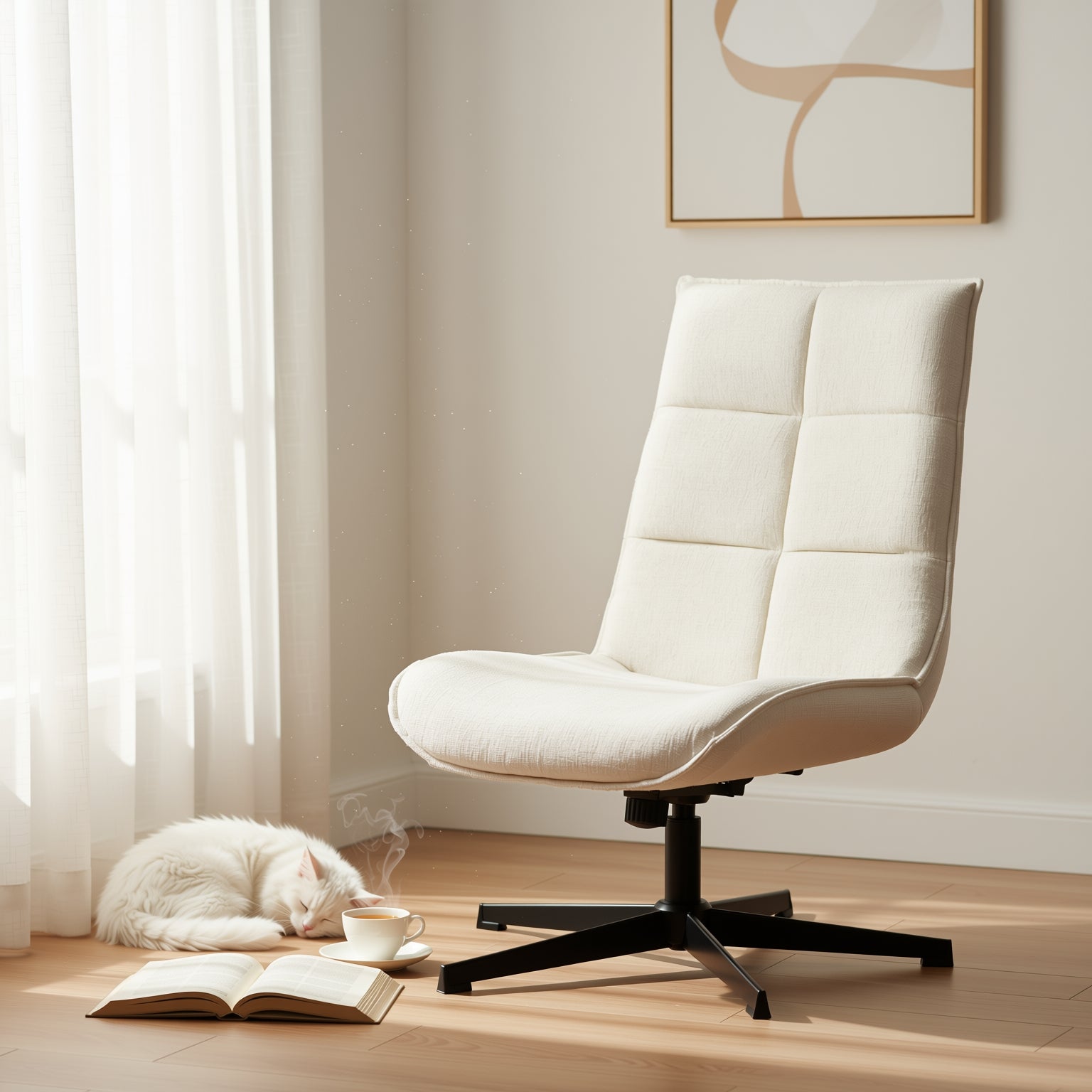 Lucks Swivel Lounge Chair with Fabric Upholstery, For Home or Office