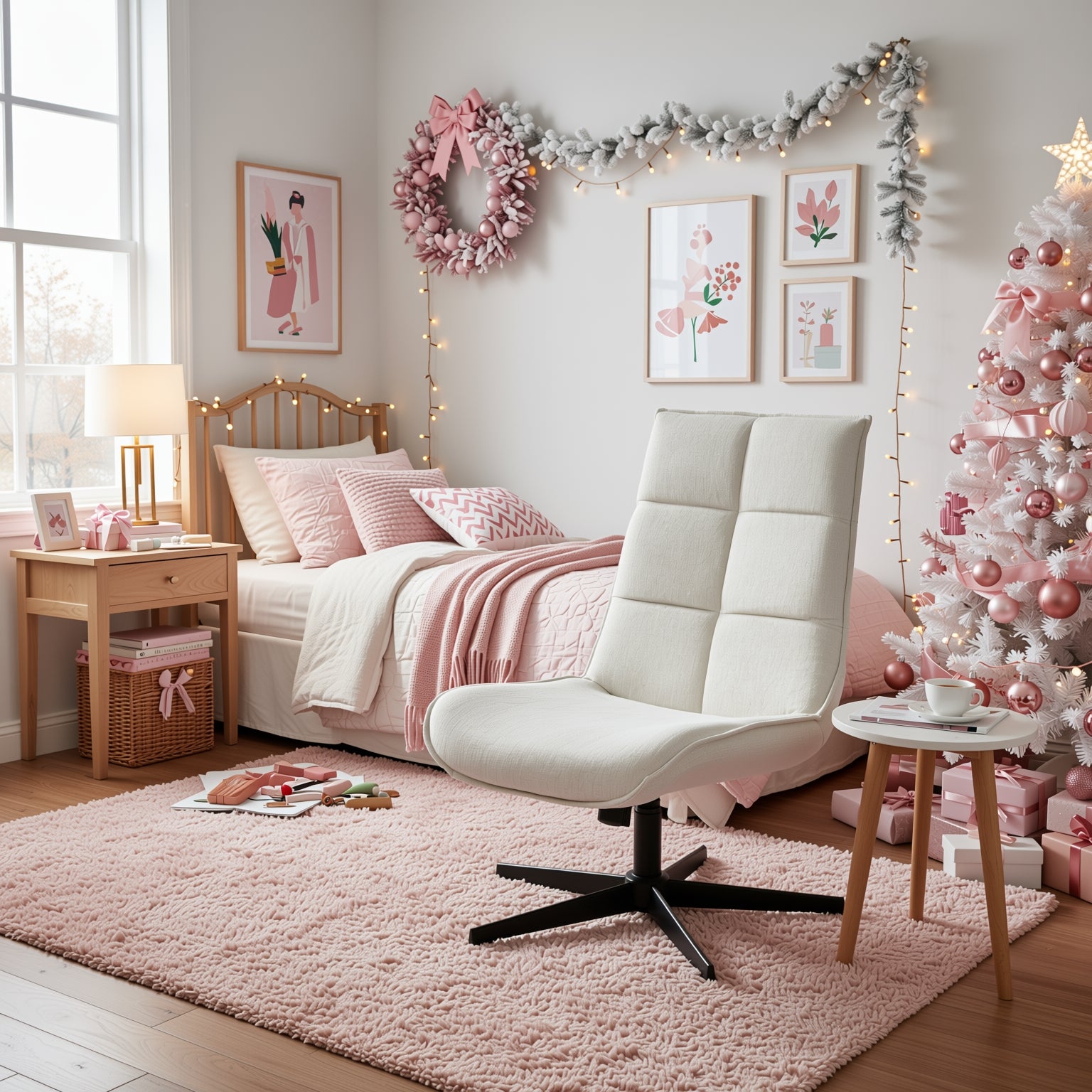 Homy Casa Lucks Swivel Lounge Chair with Fabric Upholstery, For Home or Office ,Beige