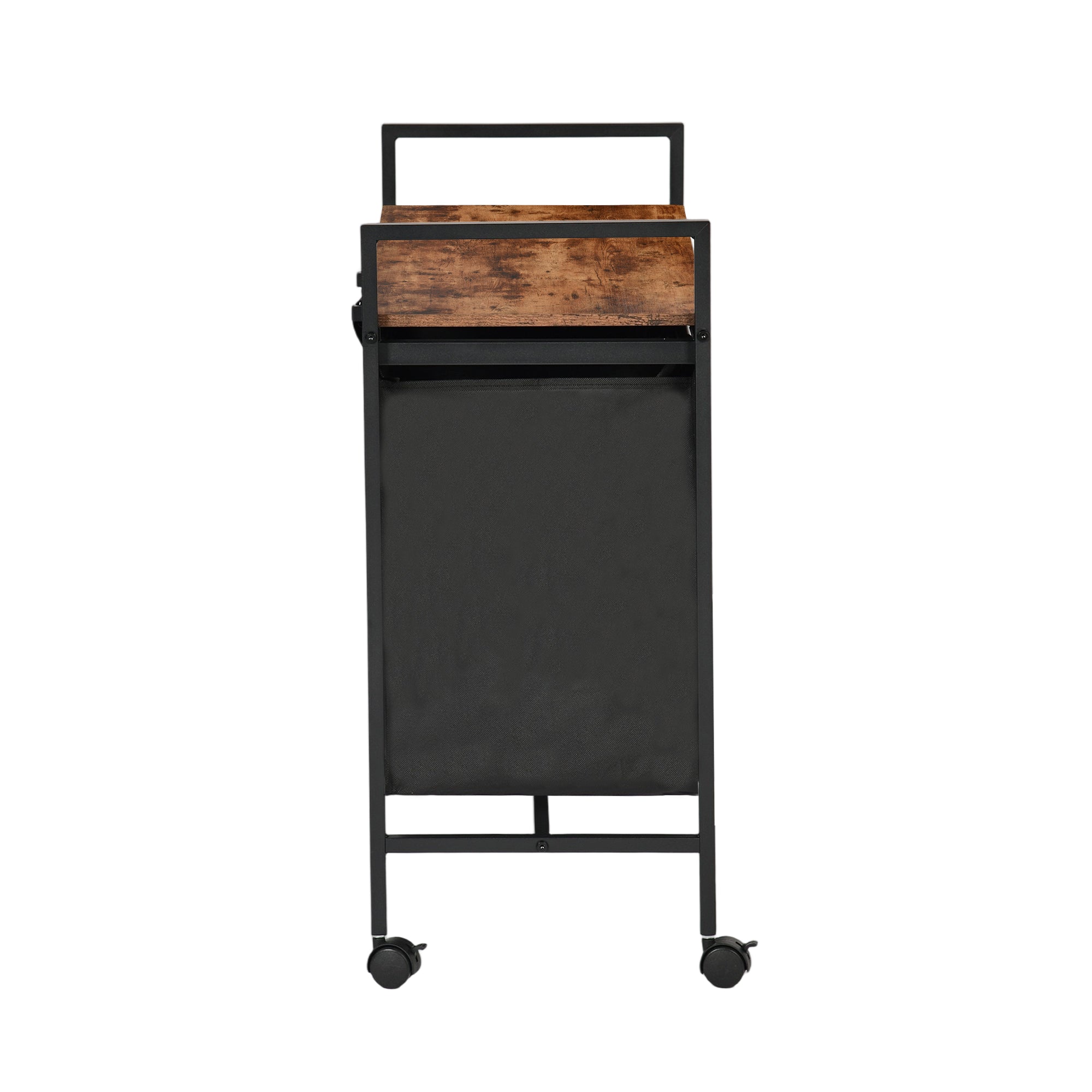 LUNNY Rolling Laundry Sorter Cart with 3 Removable Bags, Rustic Wood Top Shelf, Locking Wheels, Black Metal