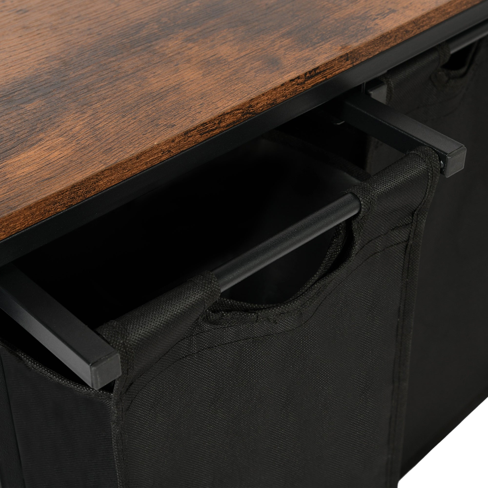 LUNNY Rolling Laundry Sorter Cart with 3 Removable Bags, Rustic Wood Top Shelf, Locking Wheels, Black Metal