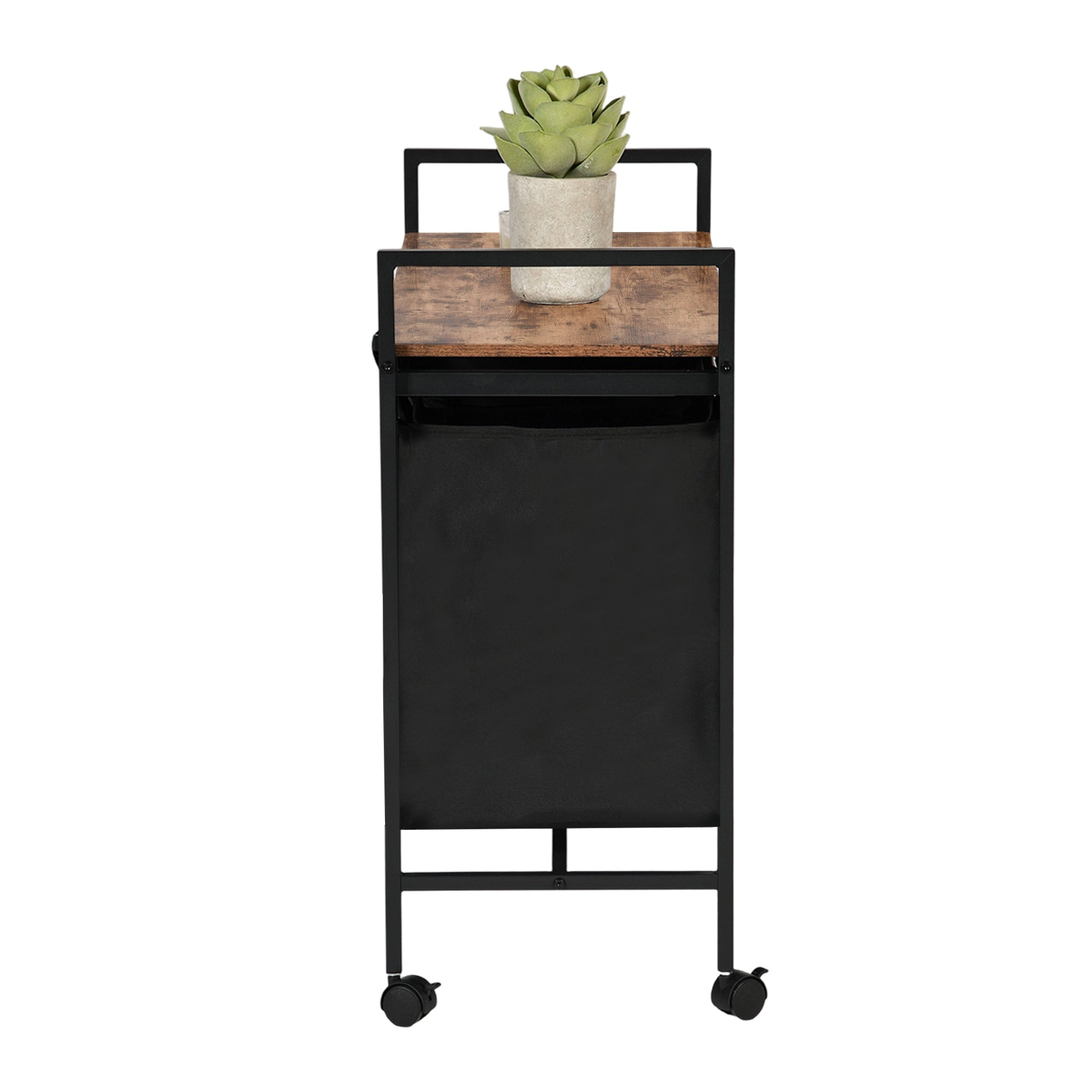 LUNNY Rolling Laundry Sorter Cart with 3 Removable Bags, Rustic Wood Top Shelf, Locking Wheels, Black Metal