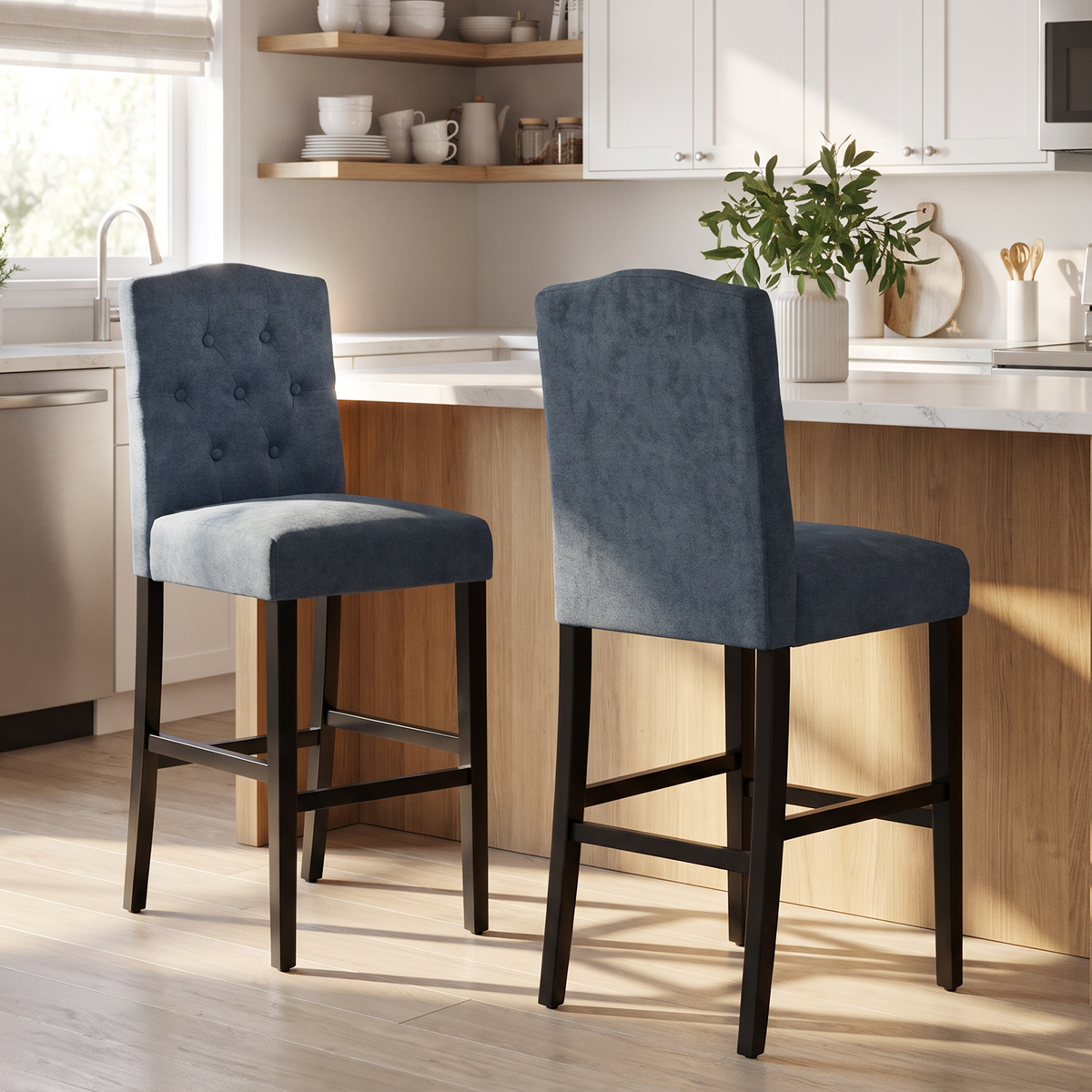 Nana Homy Casa LUNON 2PC High Bar Stools, Navy Blue, Open Box