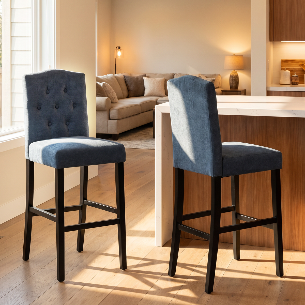 Homy Casa LUNON 2PC High Bar Stools, Navy Blue, Open Box