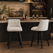 Langhe 25" Swivel Button Tufted Linen Upholstered Counter Height Stools Set of 2