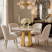 Laurent 47" Round Dining Table with Faux Marble Top and Geometric Base