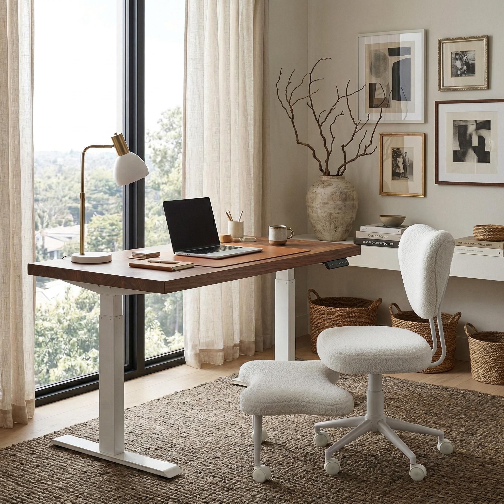 Leron Fabric Cross-Leg Office Chair with Footrest and Adjustable Height