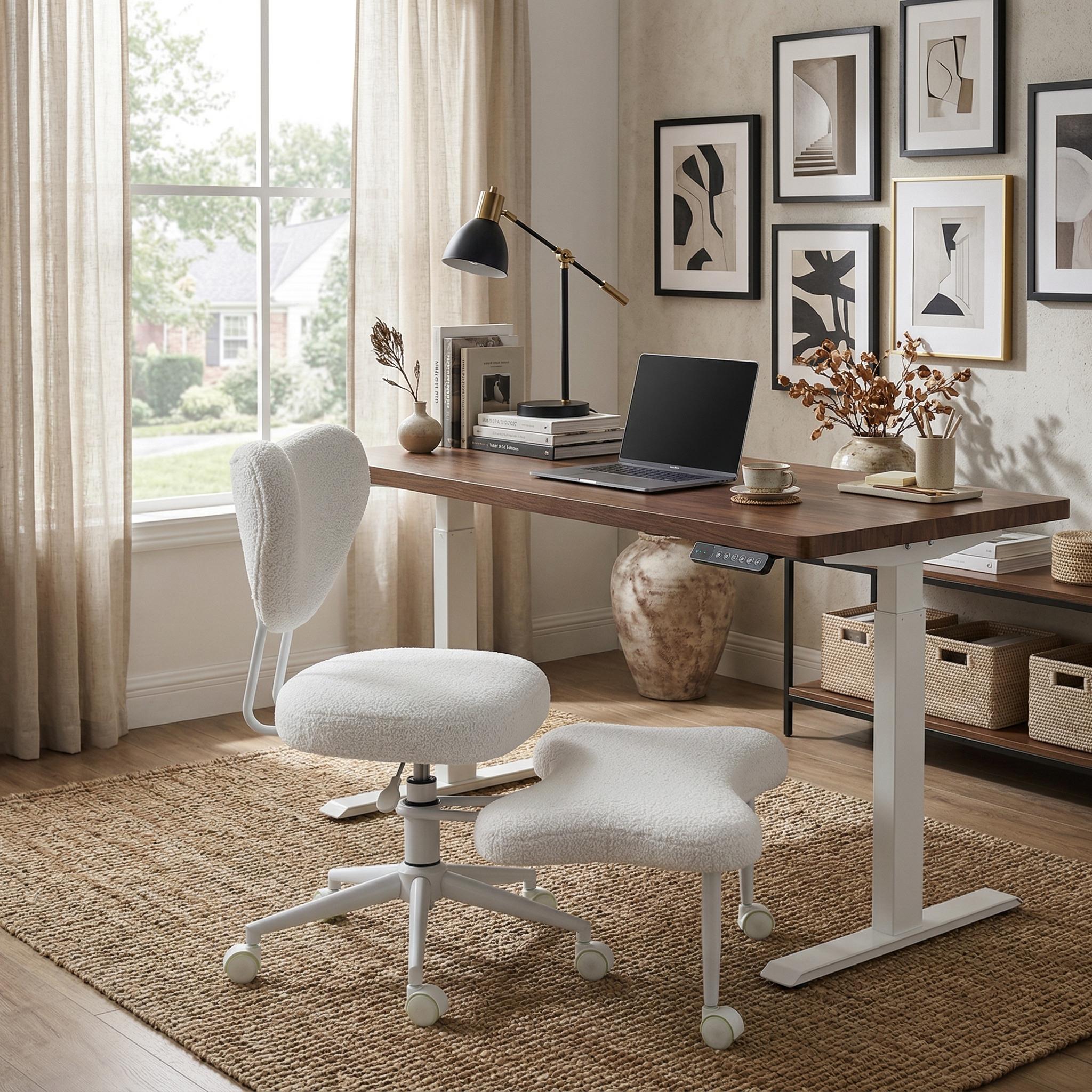 Leron Fabric Cross-Leg Office Chair with Footrest and Adjustable Height
