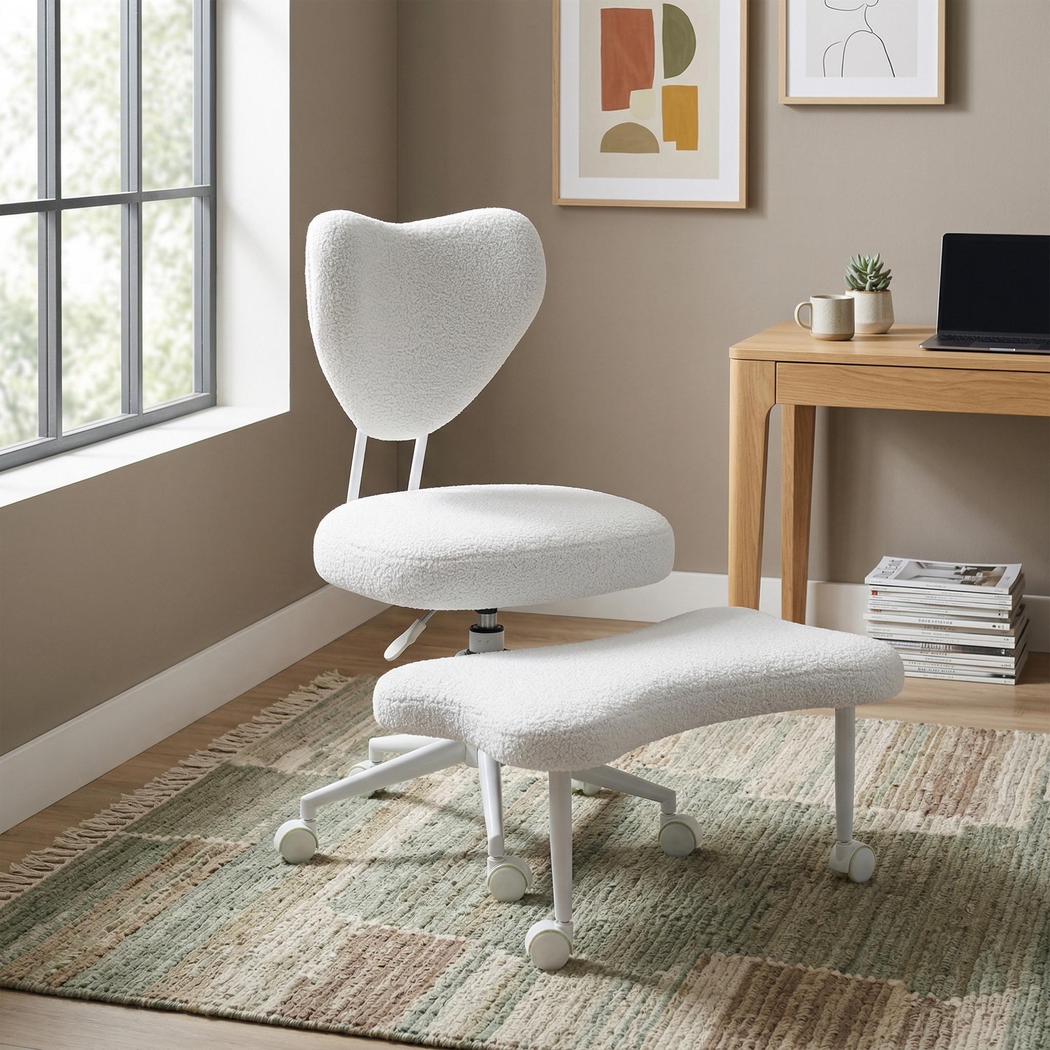 Leron Fabric Cross-Leg Office Chair with Footrest and Adjustable Height