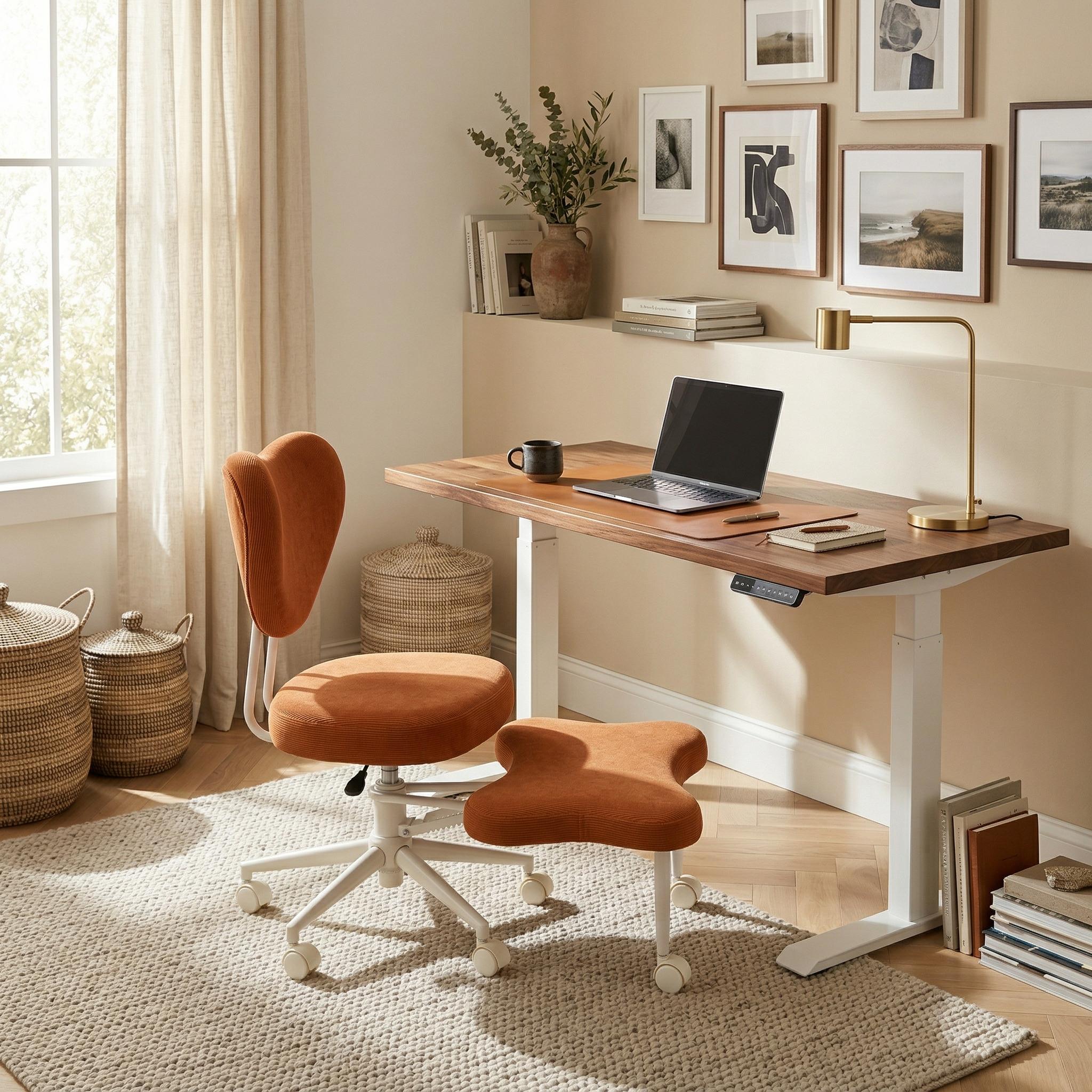 Leron Fabric Cross-Leg Office Chair with Footrest and Adjustable Height