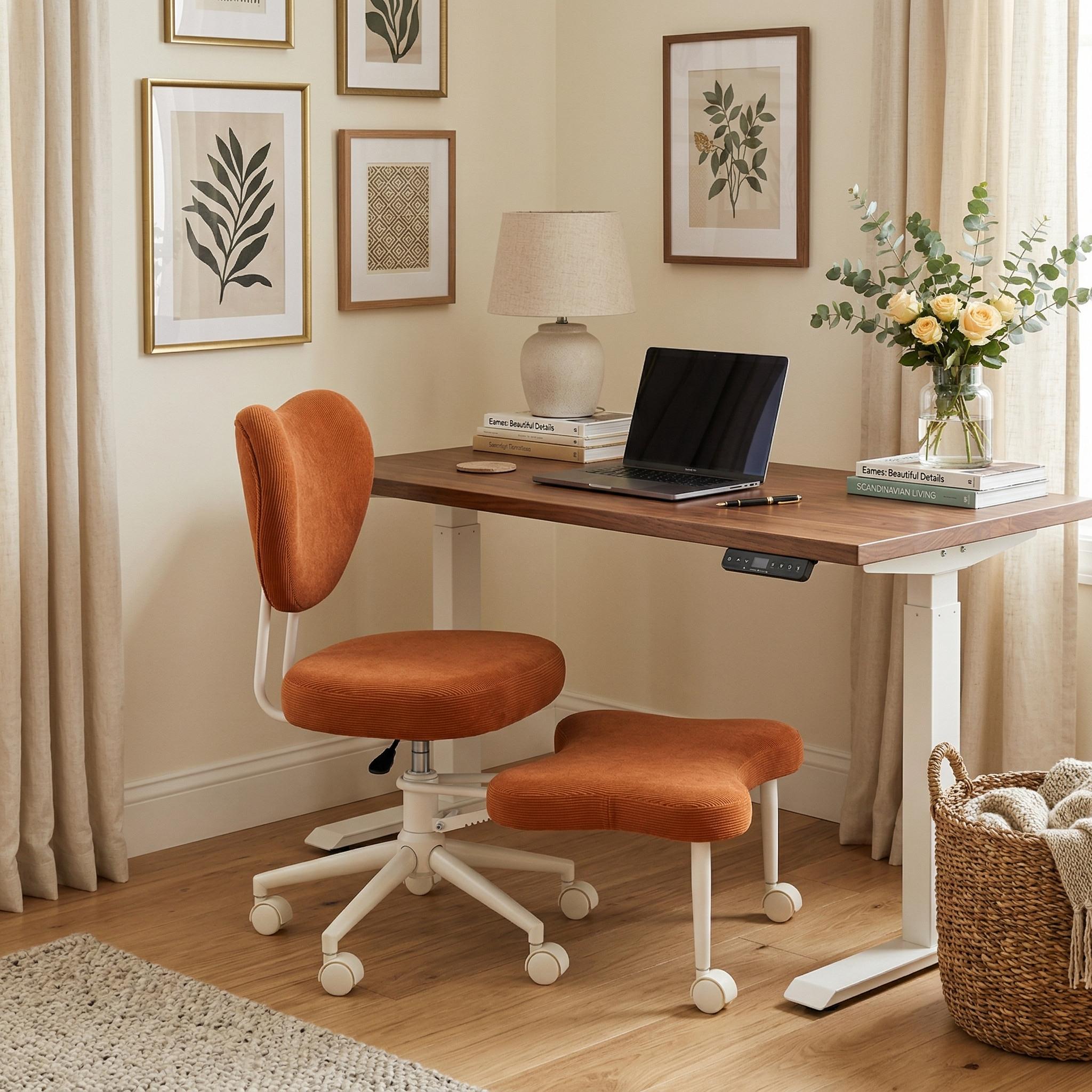 Leron Fabric Cross-Leg Office Chair with Footrest and Adjustable Height