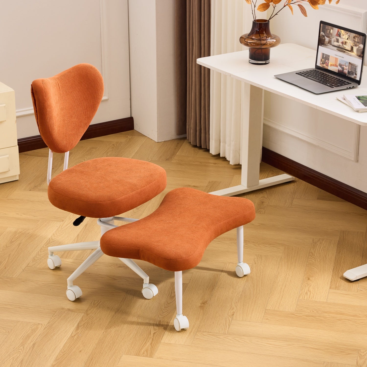 Leron Fabric Cross-Leg Office Chair with Footrest and Adjustable Height