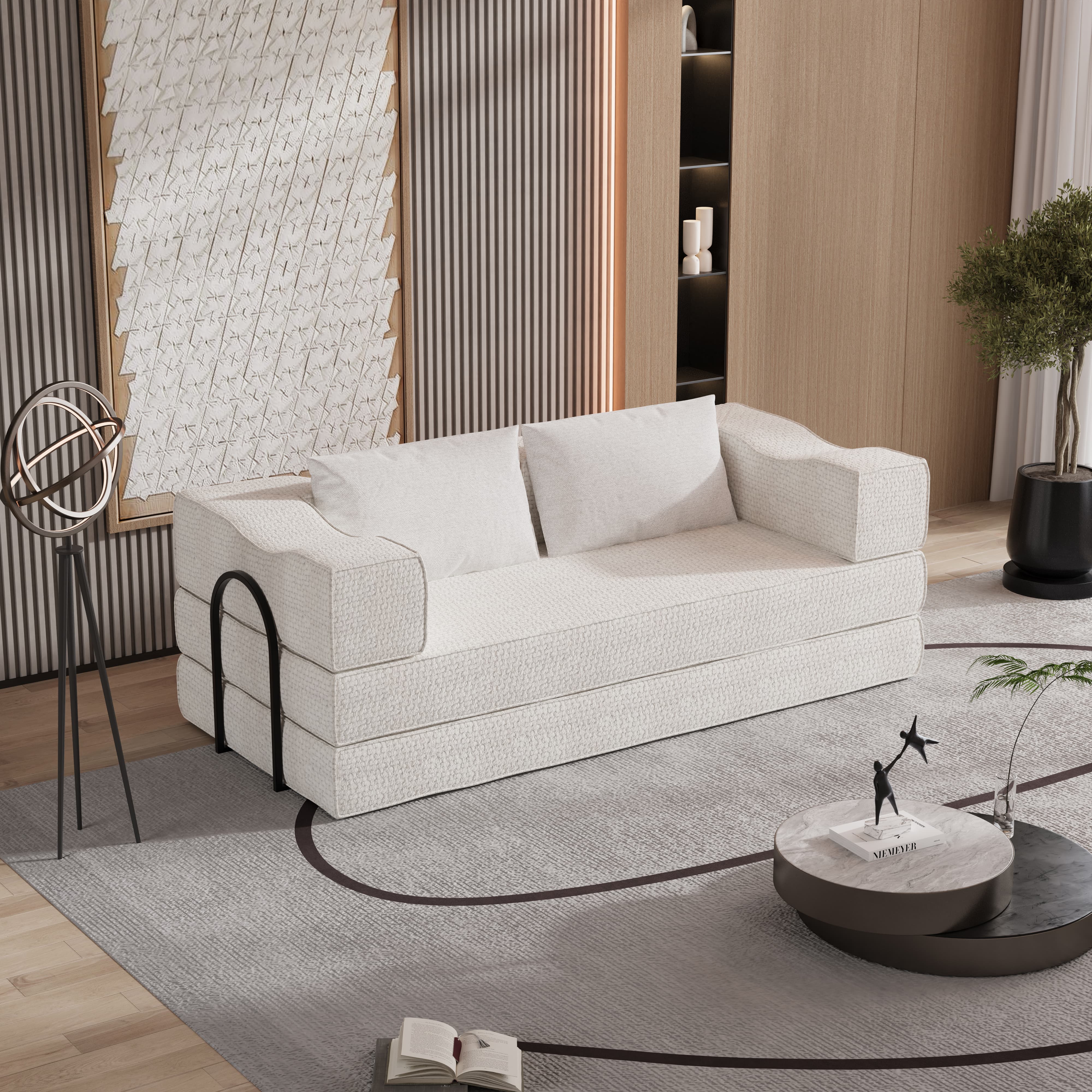 Abilene 80" Modular Chenille Convertible Sleeper Sofa Bed with 2 Pillows