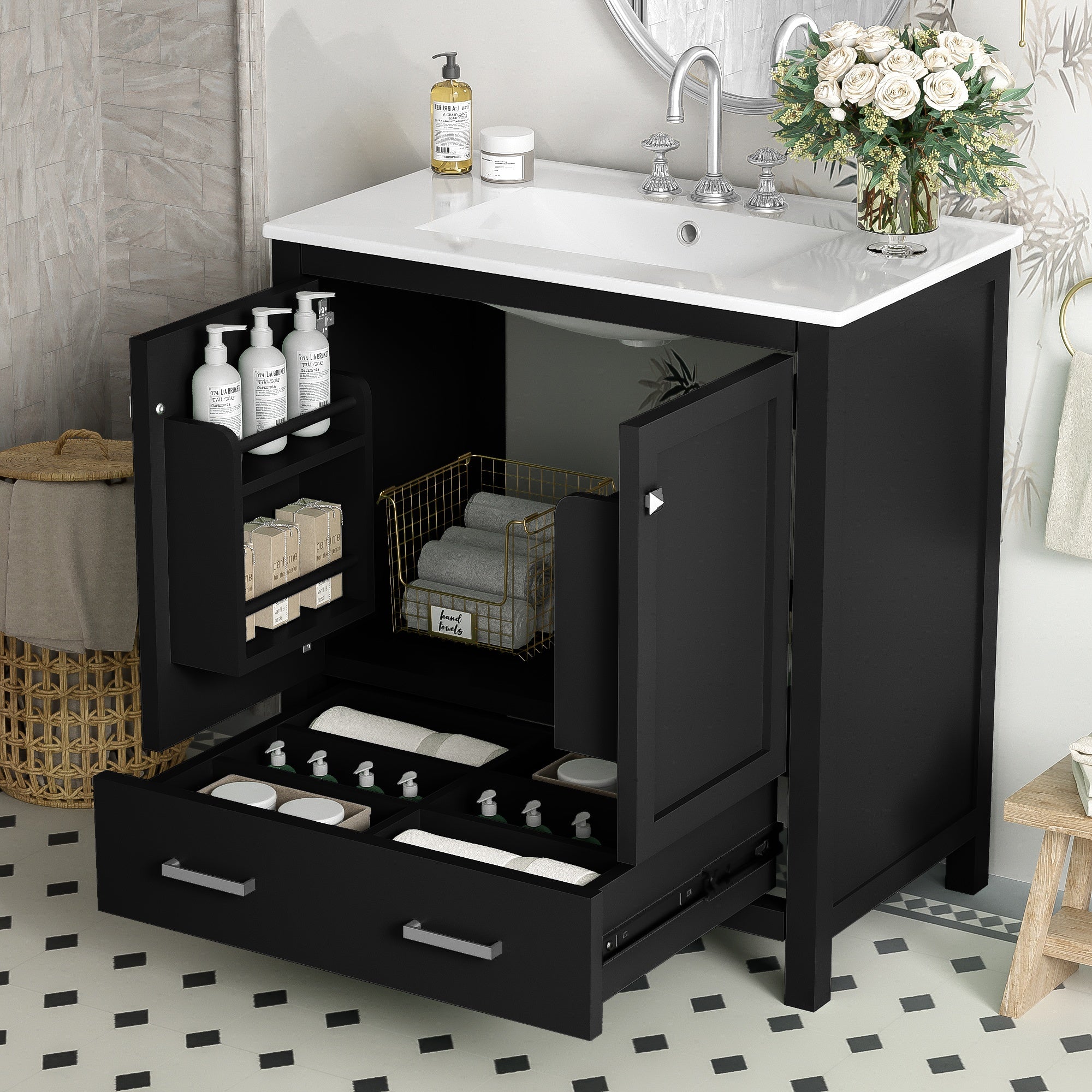 Calistoga 30" Freestanding Bathroom Vanity with Sink Top, 2 Doors and Drawer Storage