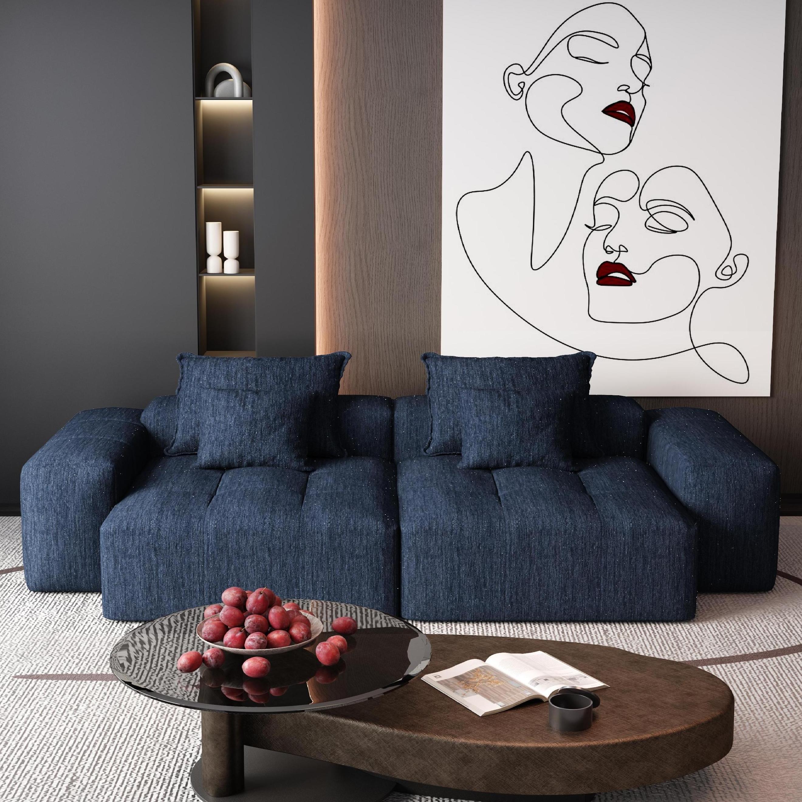 Denver 113" Oversized Chenille Tufted Modular Sectional Sofa with 4 Pillows and 2 Chaise Lounges