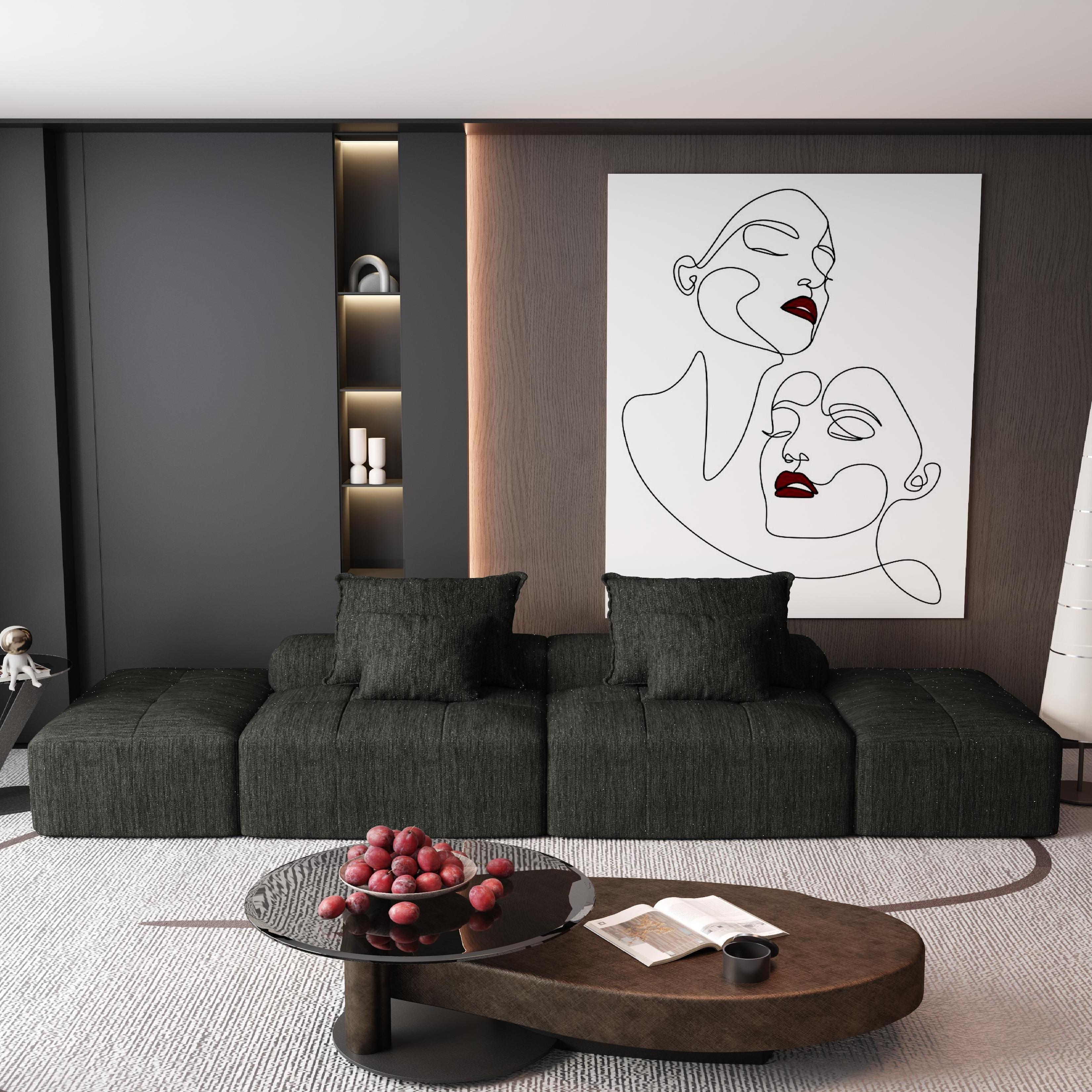 Denver 142" Modular Chenille Fabric Oversized Sofa with Soft Cushions and 4 Pillows