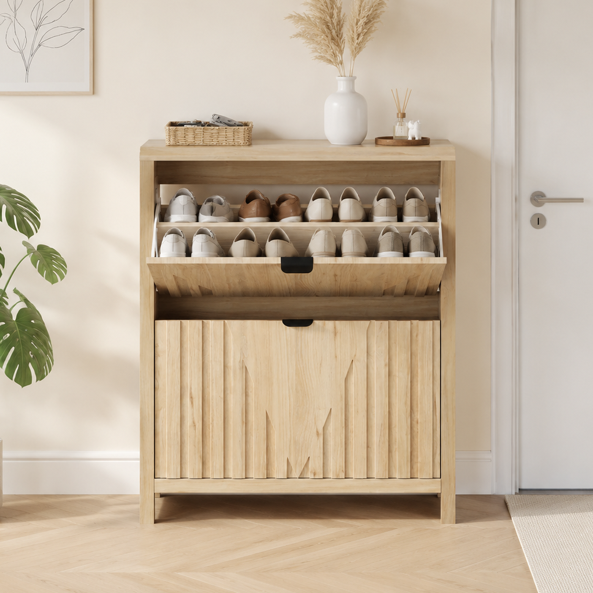 Mews 31.5" Slim Fluted Flip-Down Shoe Storage Cabinet