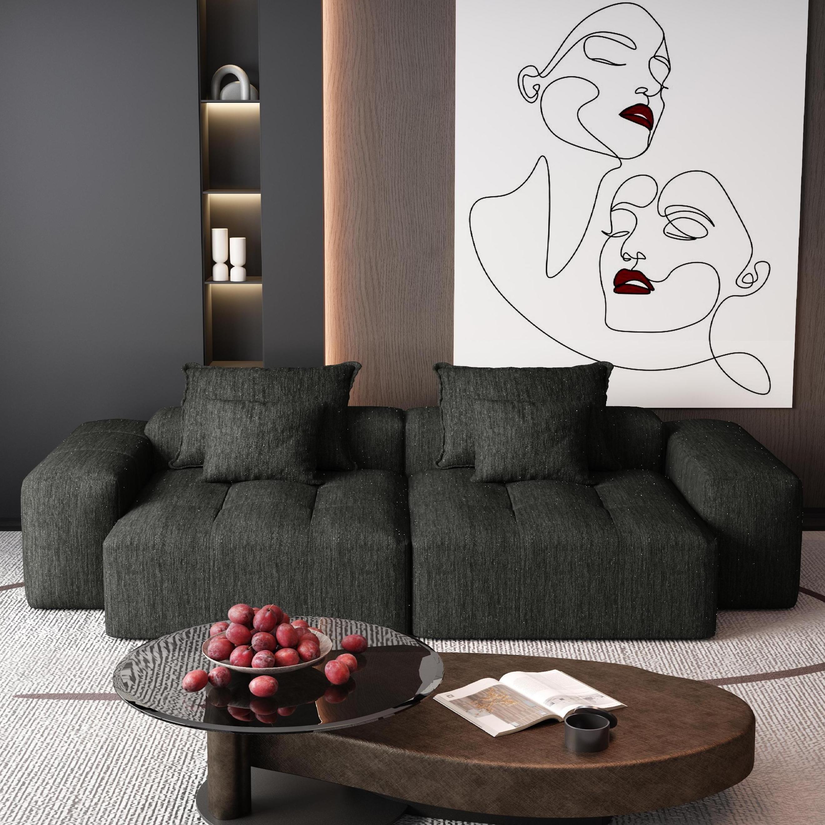 Denver 113" Oversized Chenille Tufted Modular Sectional Sofa with 4 Pillows and 2 Chaise Lounges