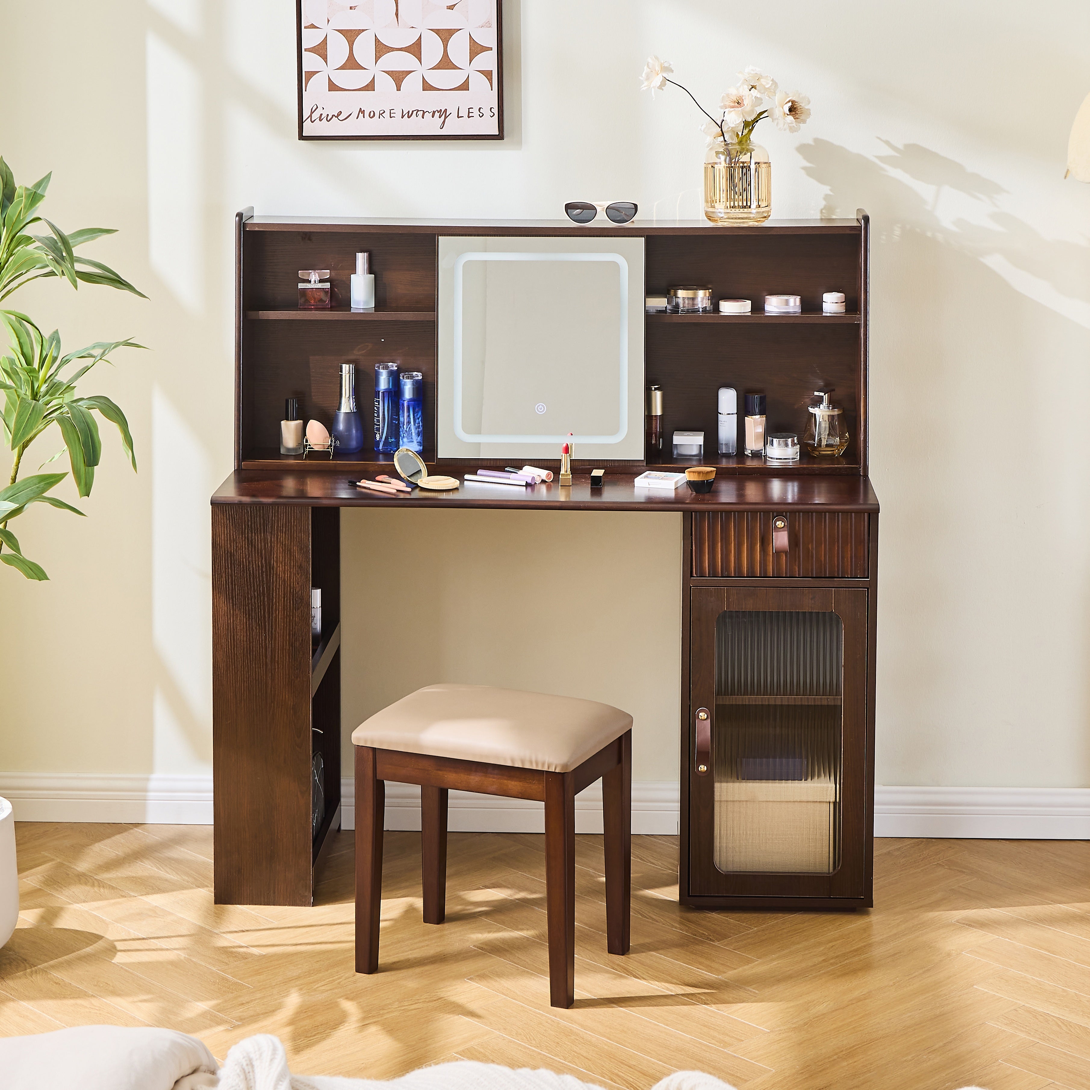 Thora Modern Makeup Vanity Dressing Table Set with 3-Mode Lighted Mirror