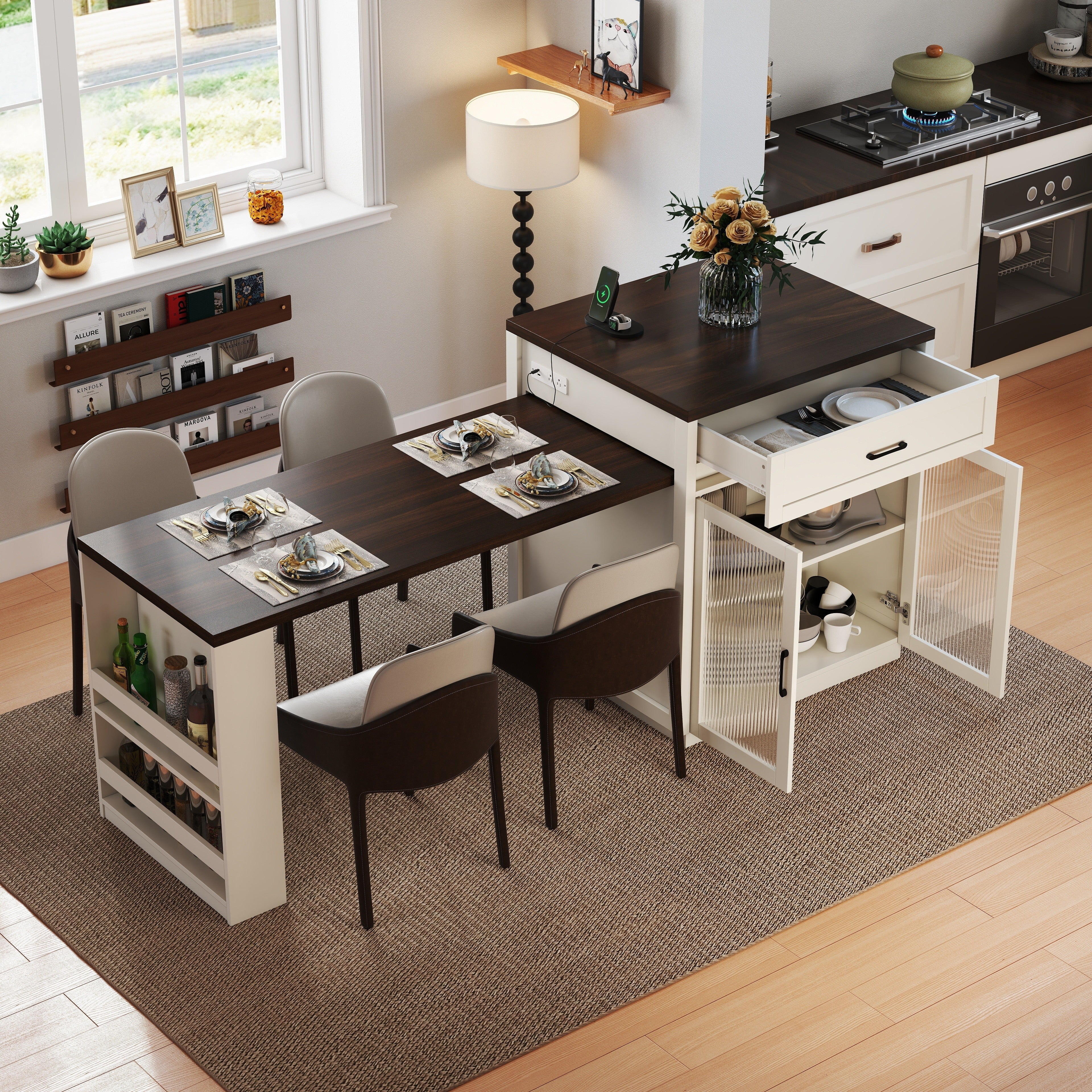 Marlin 83" Kitchen Island with Extendable Dining Table