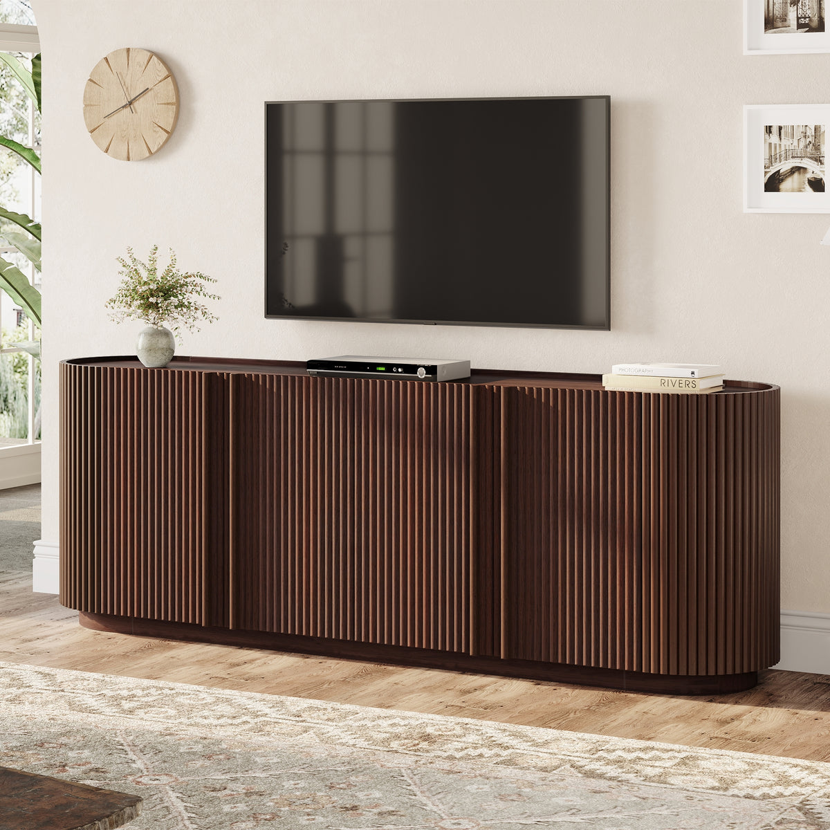 Cuneo 67" Fluted Credenza Media Console with Curved Edges