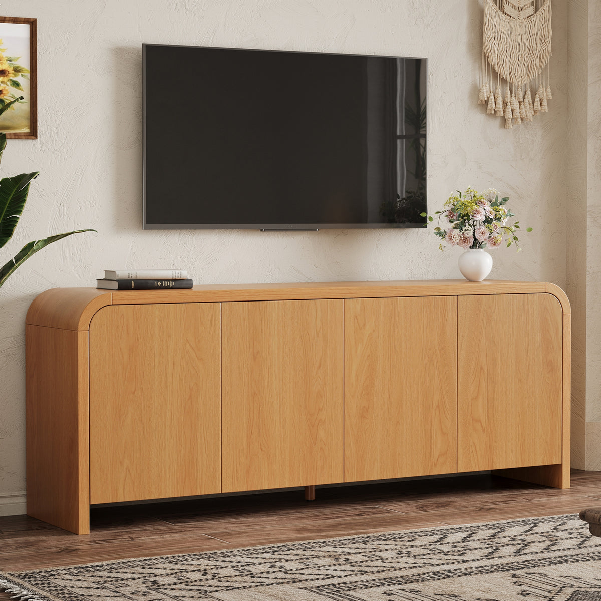 Rieti 66" Curved 4-Door Credenza Media Console with Adjustable Shelves