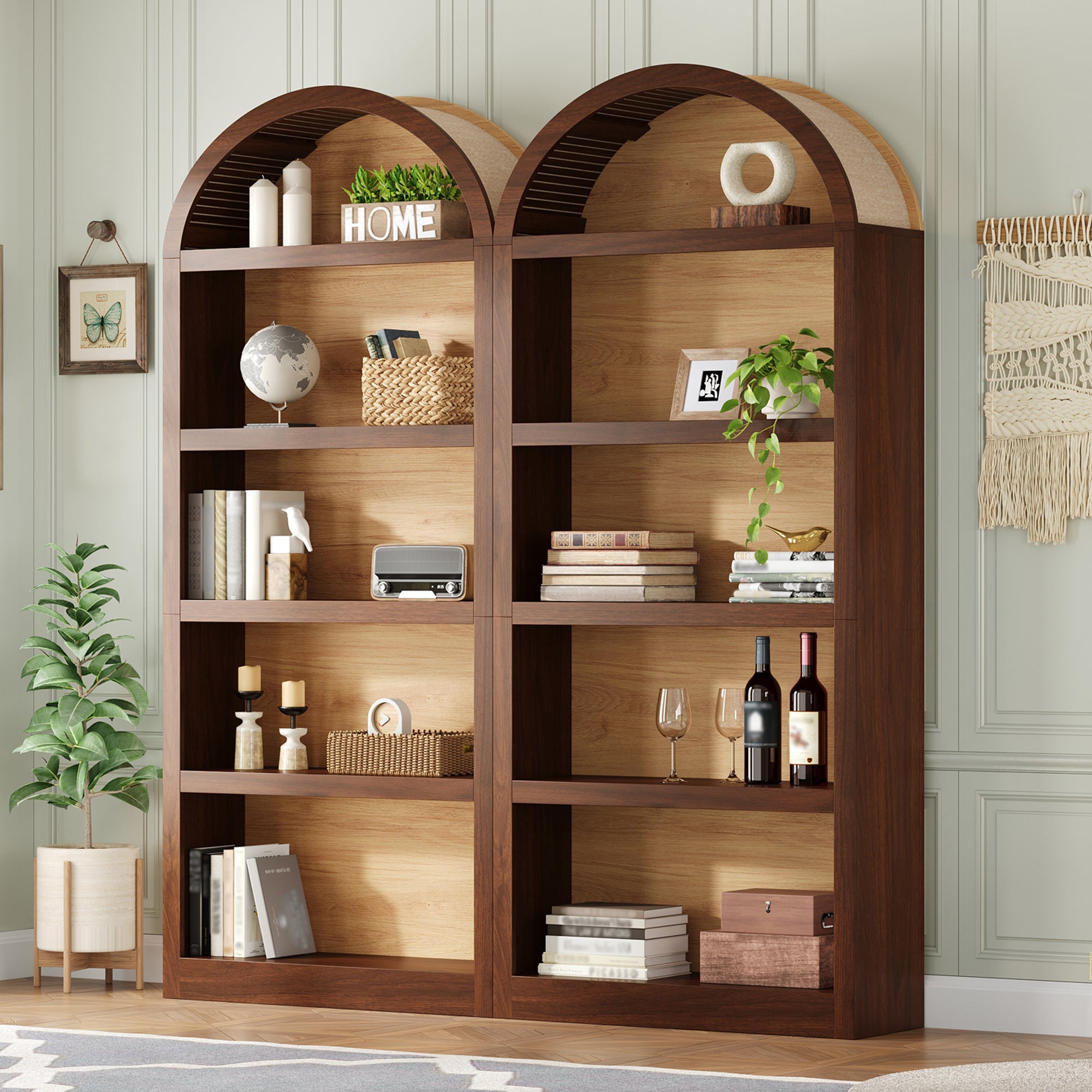 Spoleto 69" Tall Arched Bookcase with 5-Tier Open Shelves Set of 2