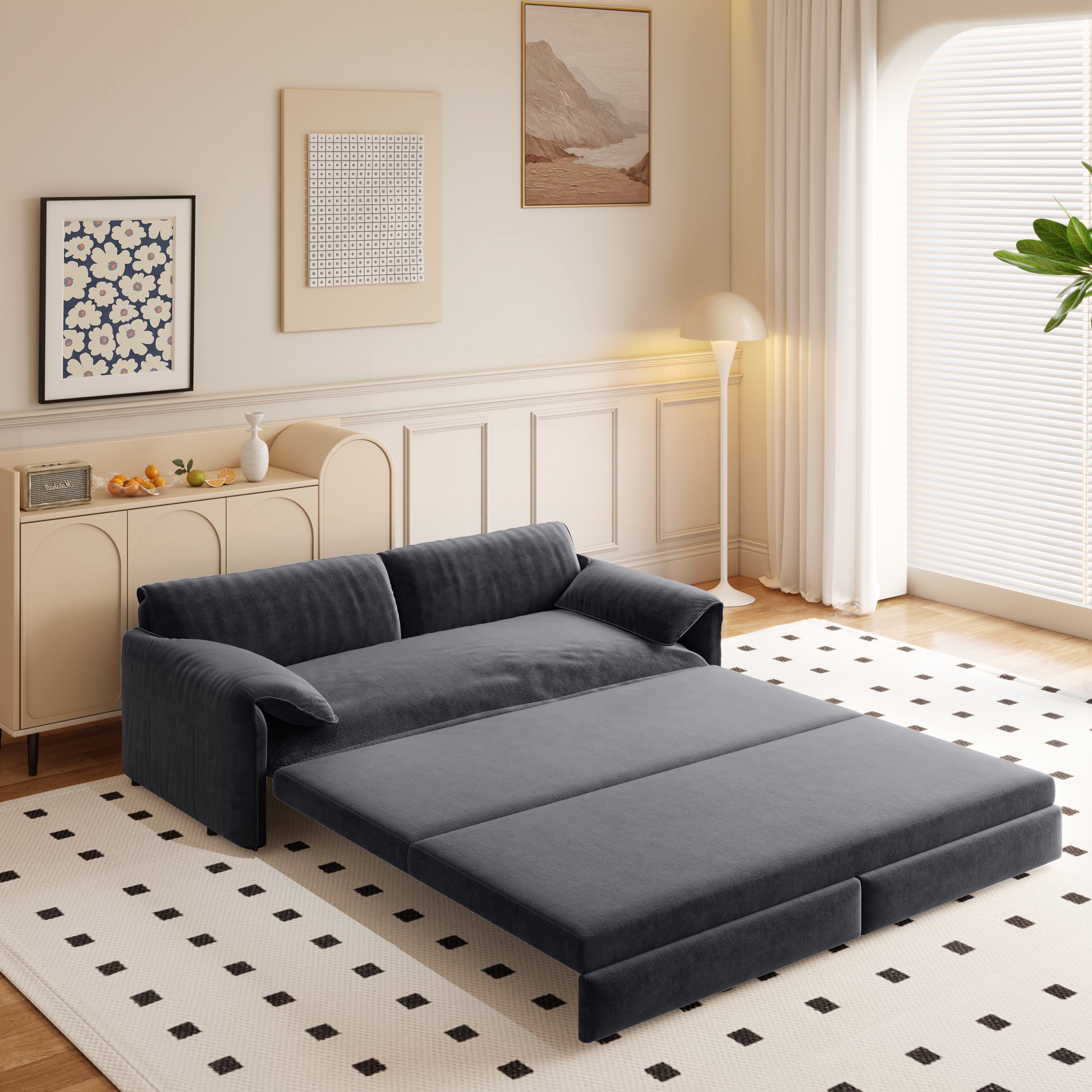 Freja 66" Velvet Convertible Sofa Bed with Pull-Out Sleeper and Side Storage