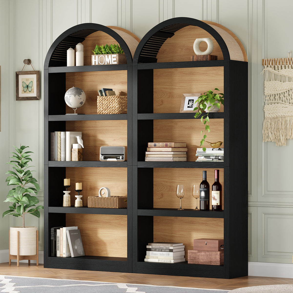 Spoleto 69" Tall Arched Bookcase with 5-Tier Open Shelves Set of 2