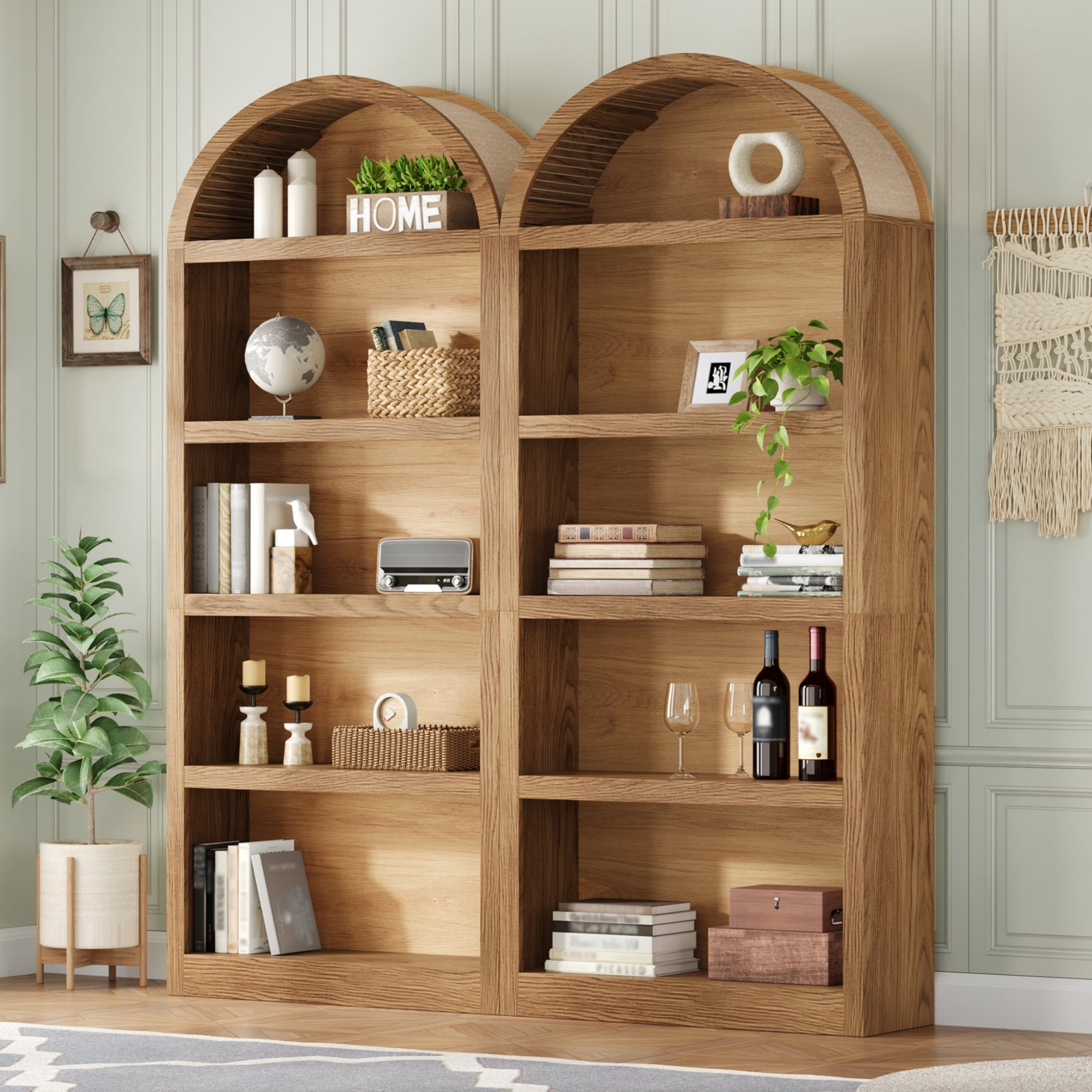 Spoleto 69" Tall Arched Bookcase with 5-Tier Open Shelves Set of 2