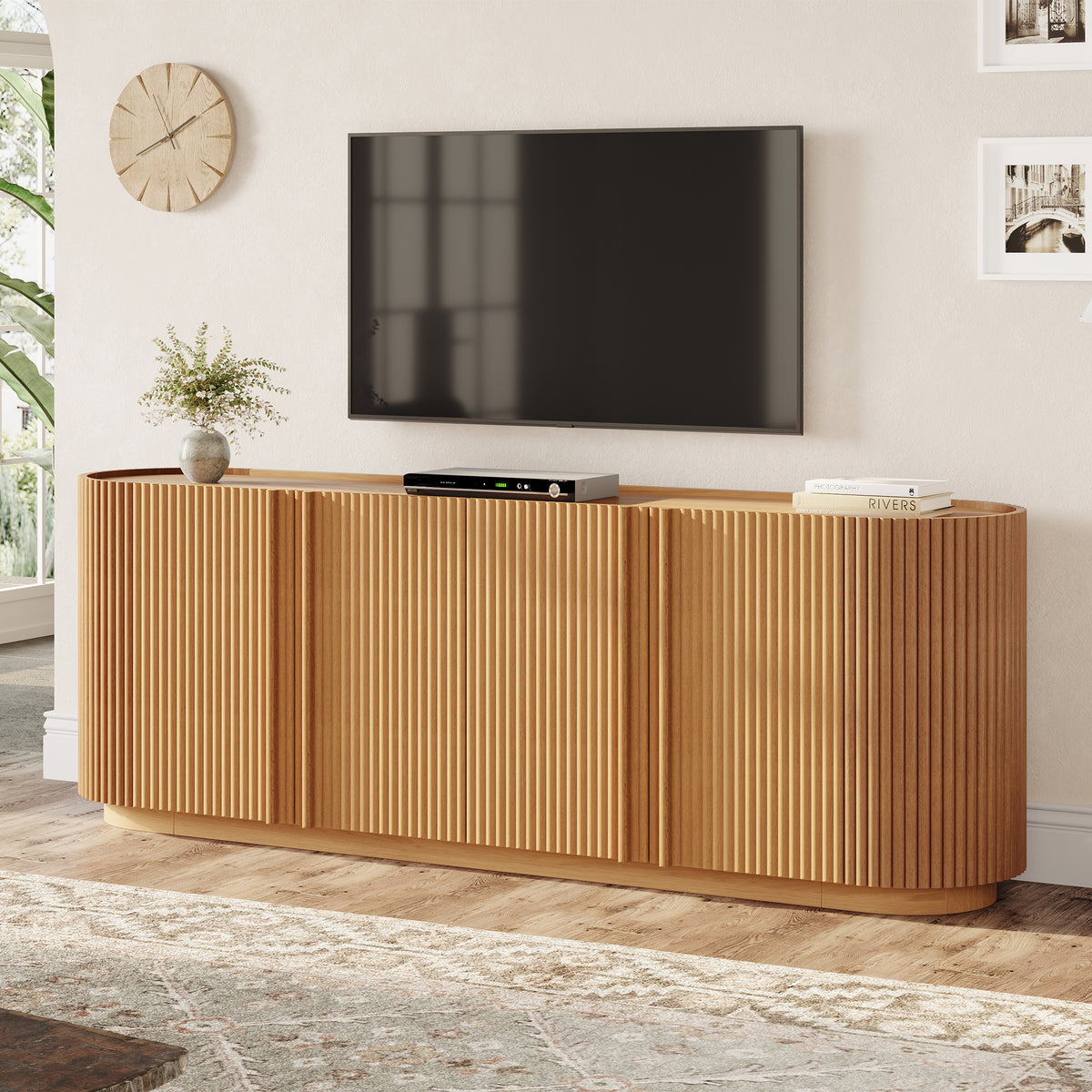 Cuneo 67" Fluted Credenza Media Console with Curved Edges
