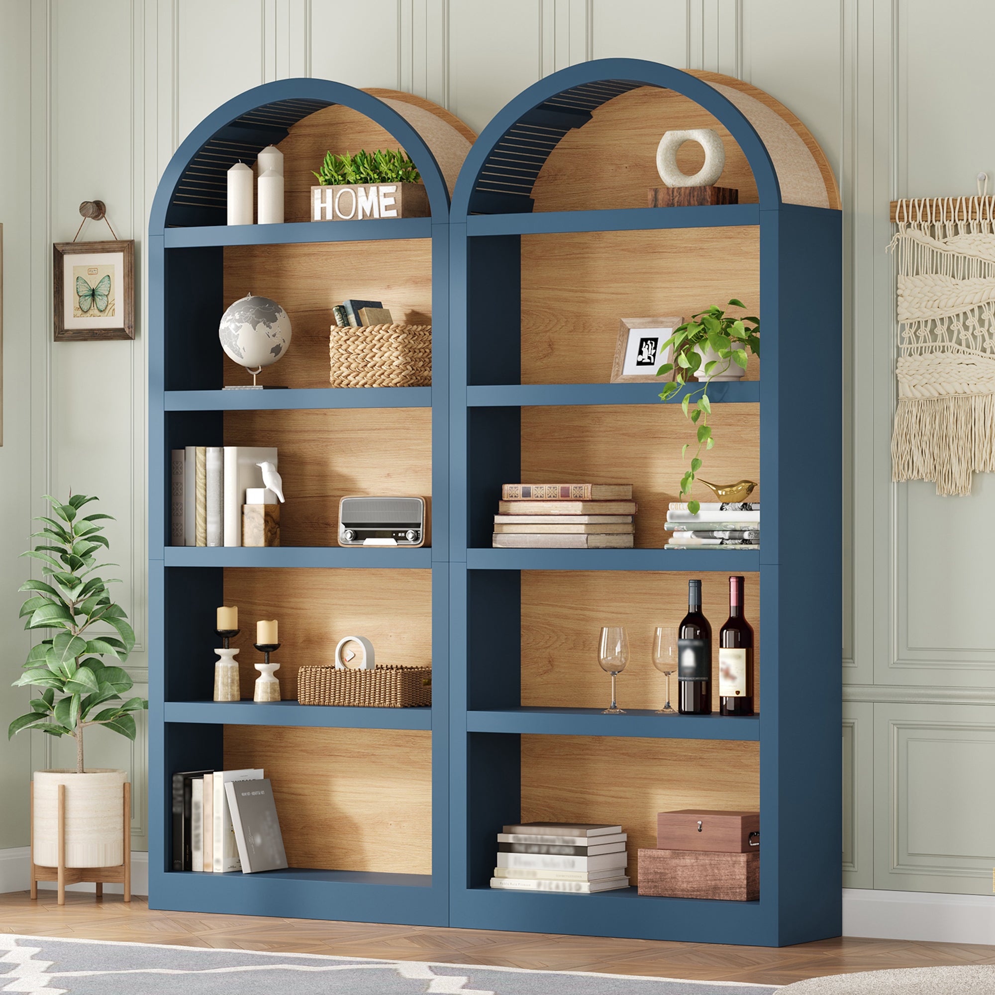 Spoleto 69" Tall Arched Bookcase with 5-Tier Open Shelves Set of 2