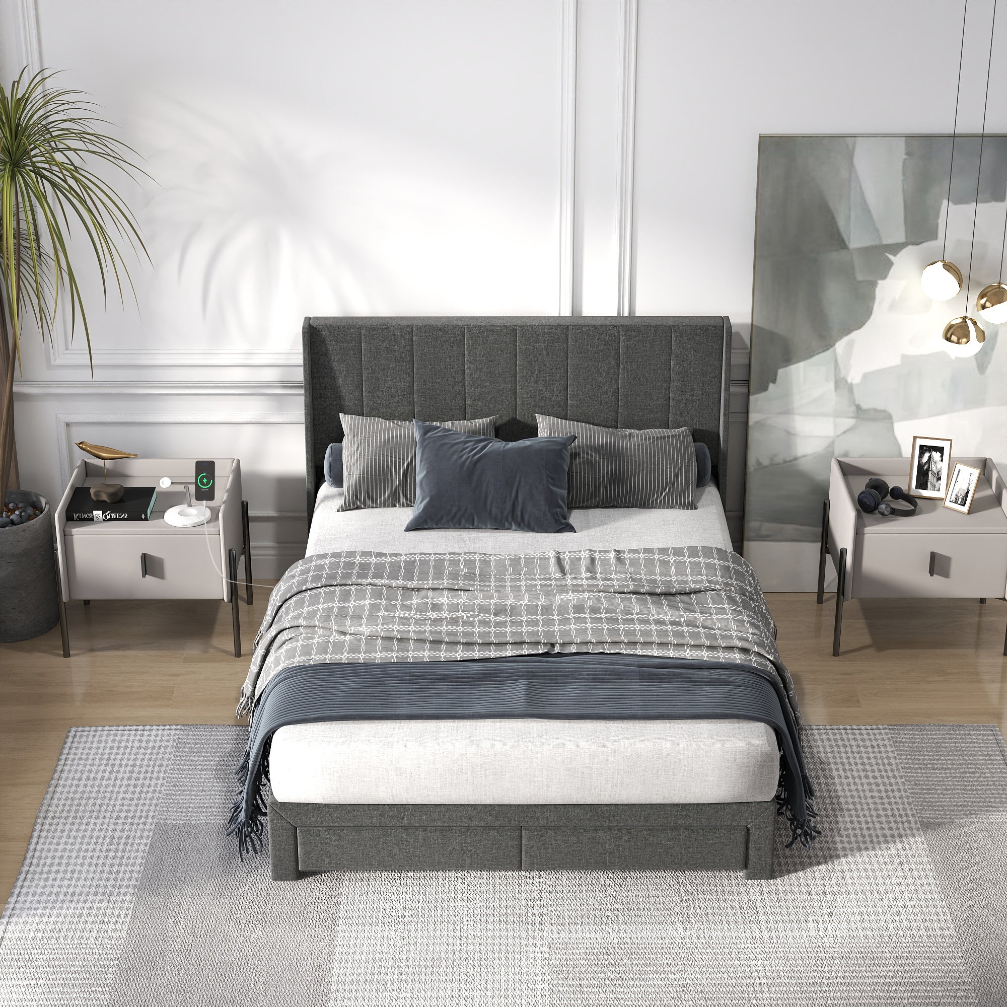 キング11さま専用 SUMMIT Upholstered Platform Bed with Wingback Headboard