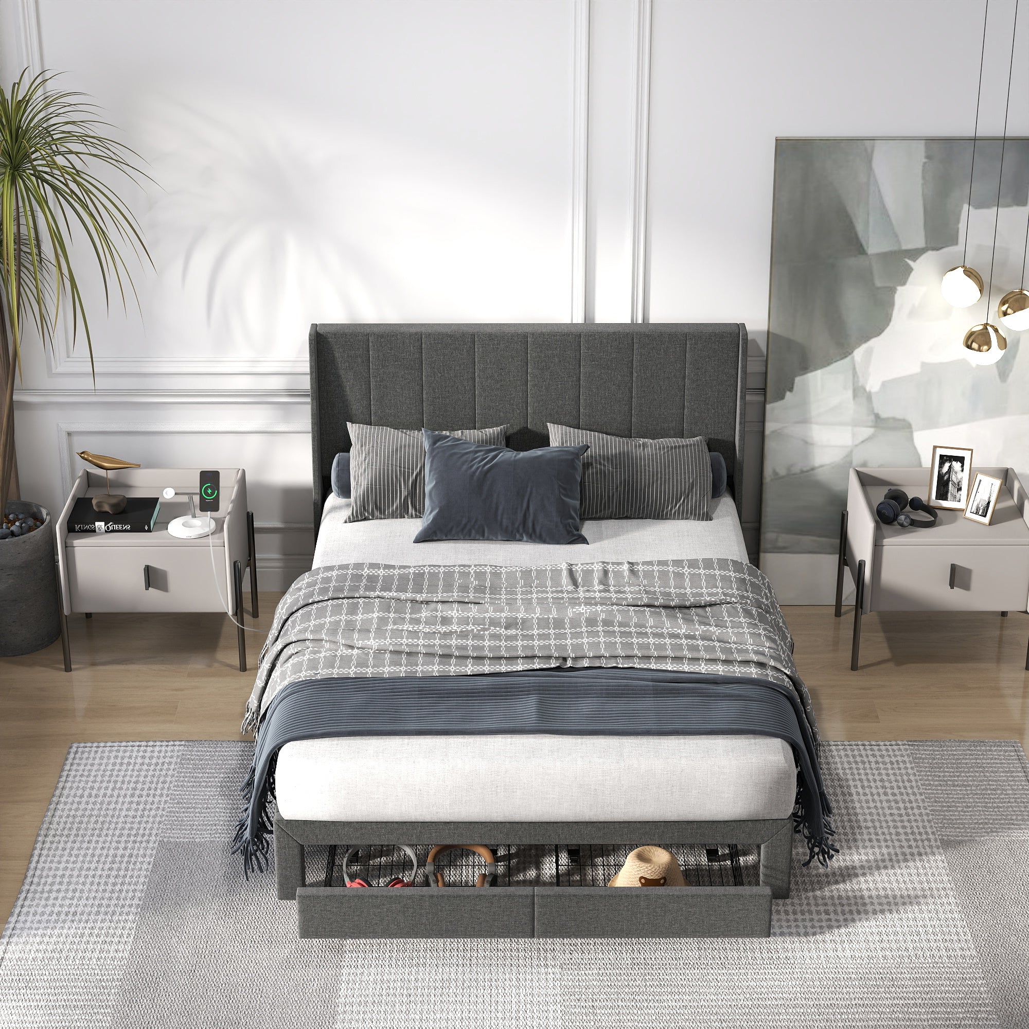 SUMMIT Upholstered Platform Bed with Wingback Headboard