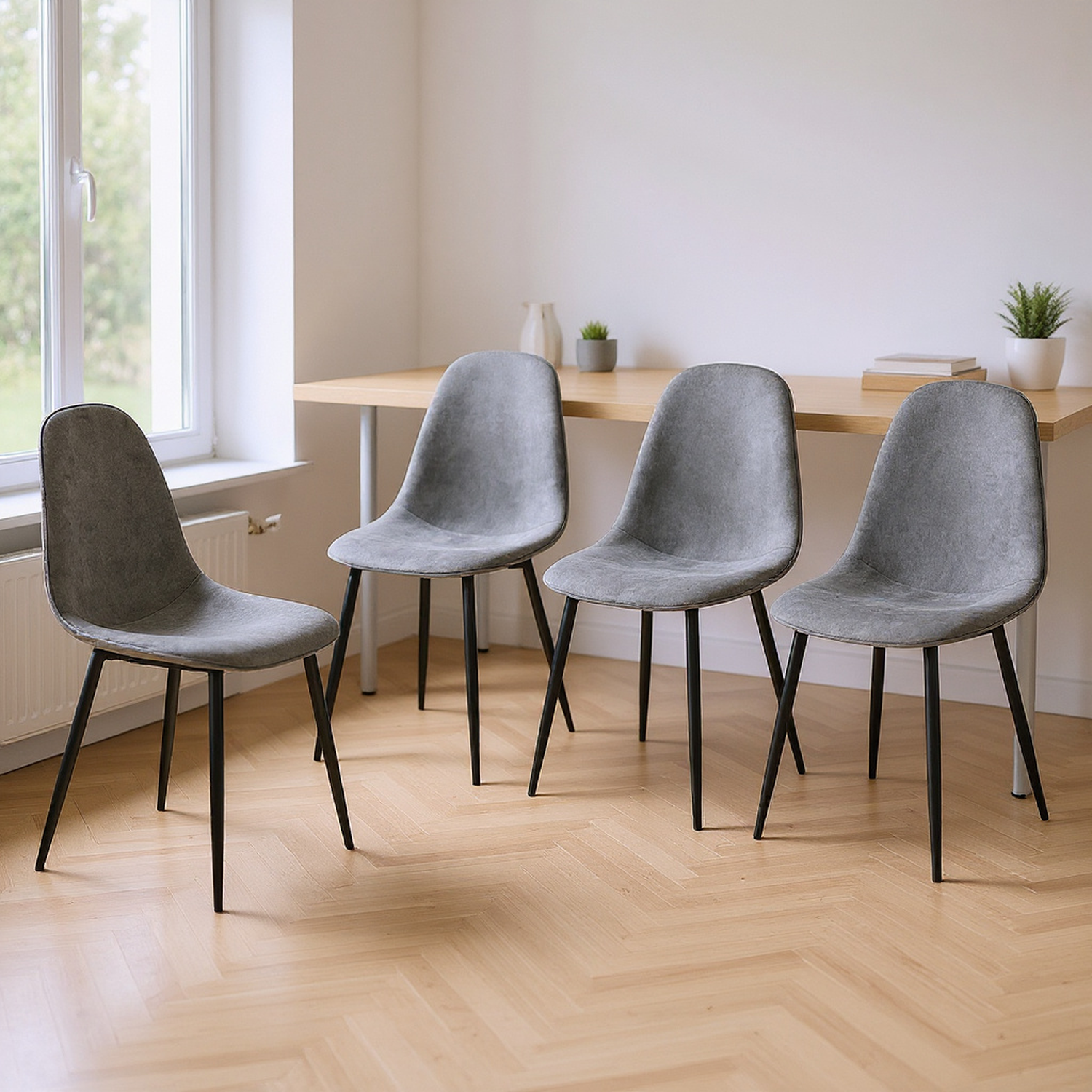 Homy Casa Charlton Terry Fabric Grey Dining Chair Set of 4