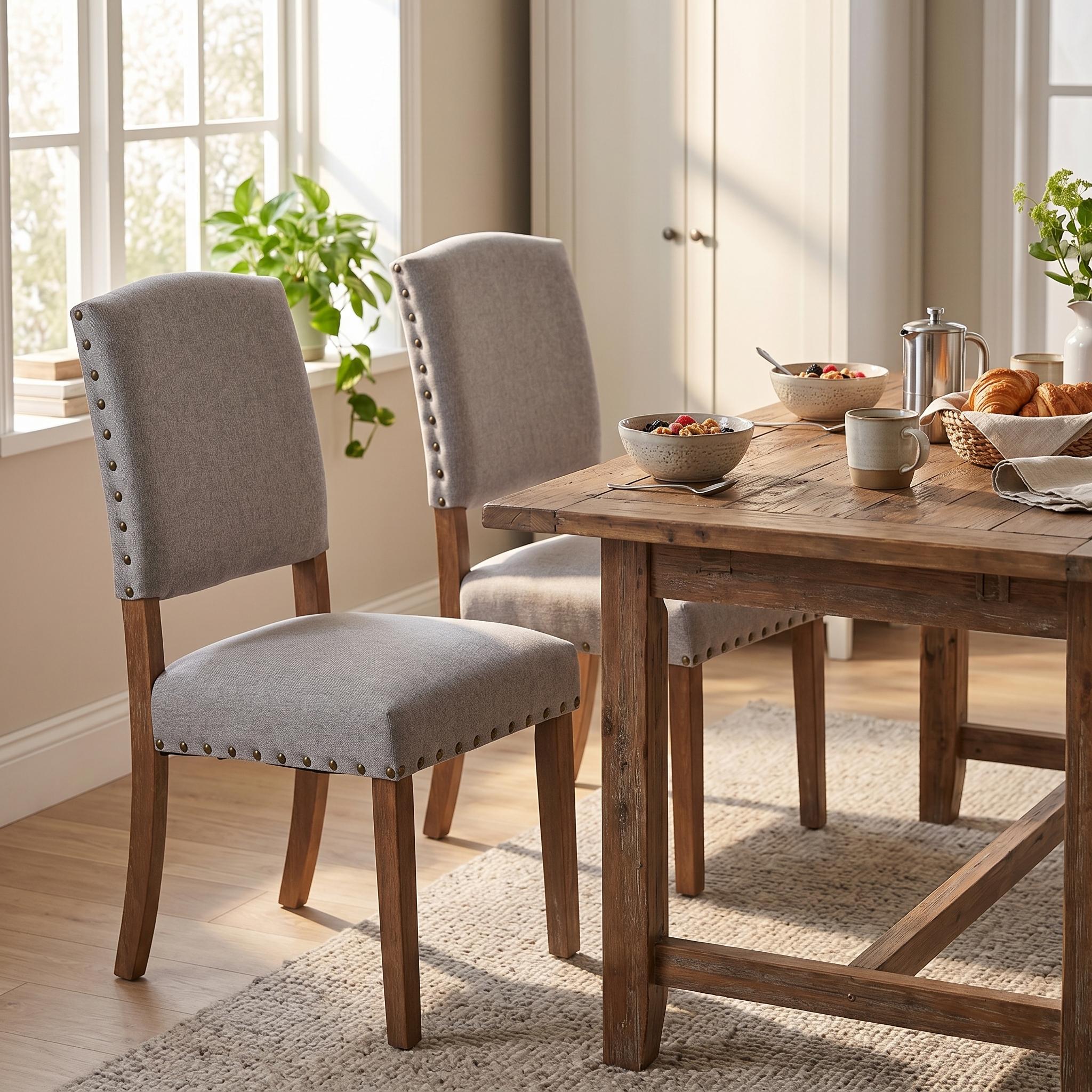 Homy Casa MAISIE GREY FABRIC Dining Chair "18.5 x 22.44 x 39.76 in" Comfortable Seating for Dining Room Open Box