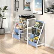 MAKA Kids Book Display and Storage Organizer, 52" Wide Sling Bookshelf with 6 Fabric Pockets and 3 Wood Shelves, White Frame, Gray Oak