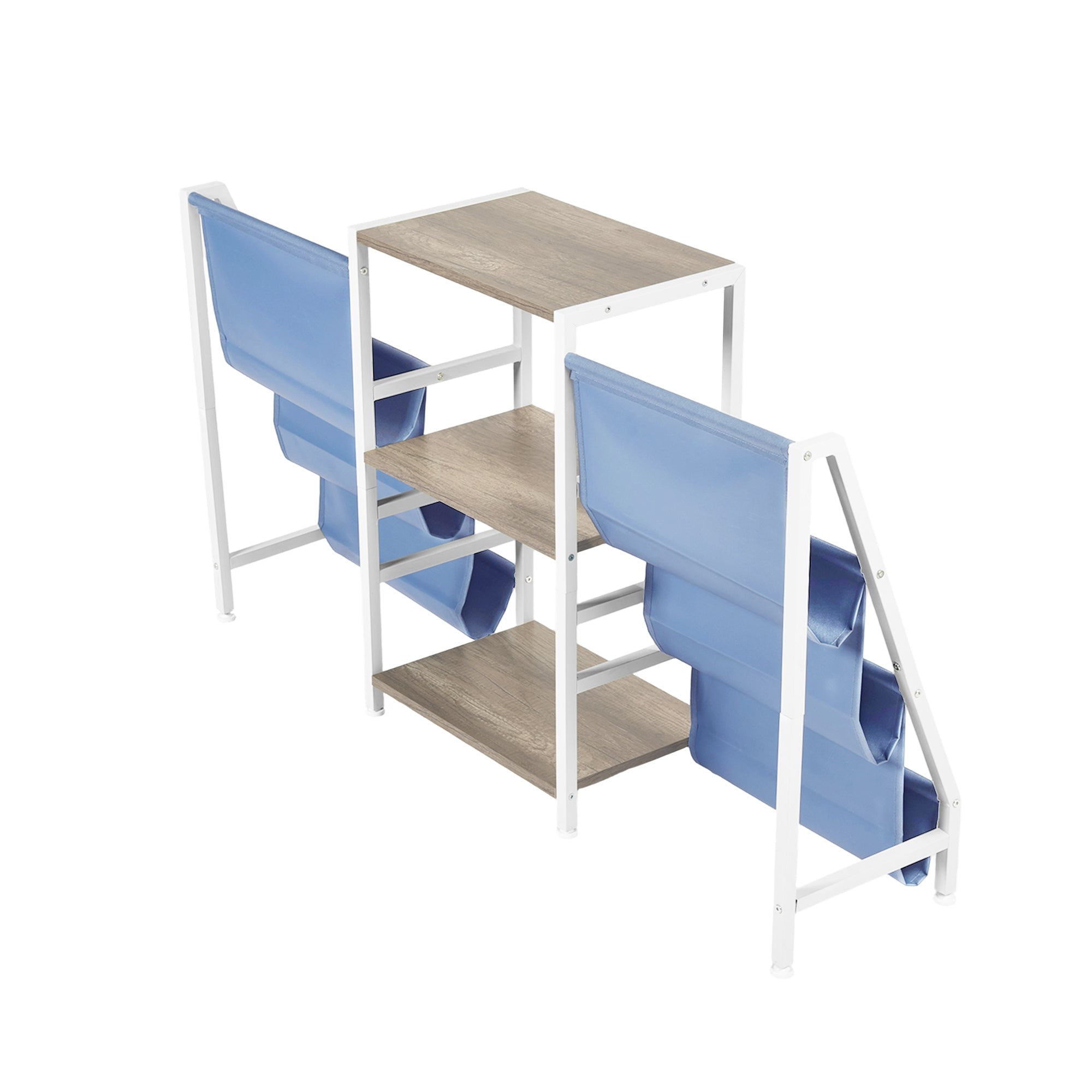 MAKA Kids Book Display and Storage Organizer, 52" Wide Sling Bookshelf with 6 Fabric Pockets and 3 Wood Shelves, White Frame, Gray Oak
