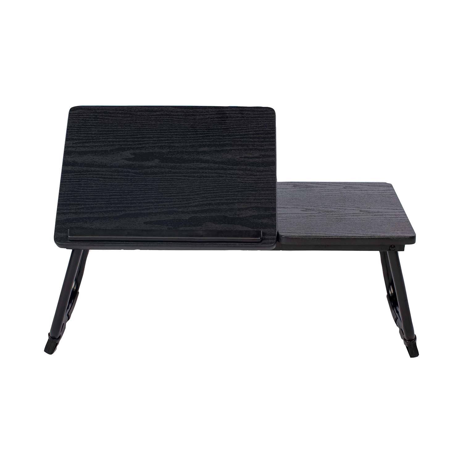Homy Casa MAMIE 26" Folding Laptop Table Black Frame with Black Walnut Wood Top Adjustable Bed Desk