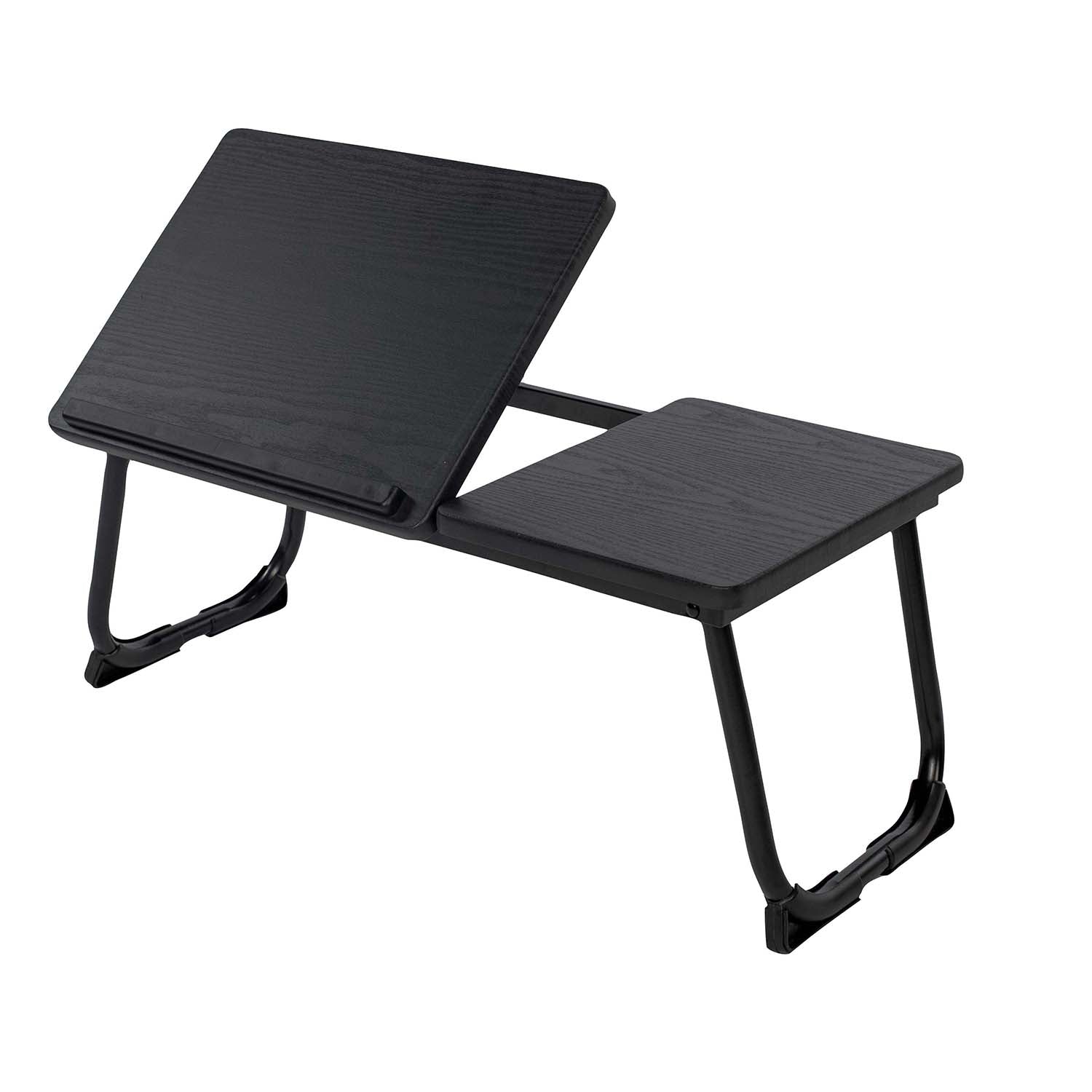 Homy Casa MAMIE 26" Folding Laptop Table Black Frame with Black Walnut Wood Top Adjustable Bed Desk