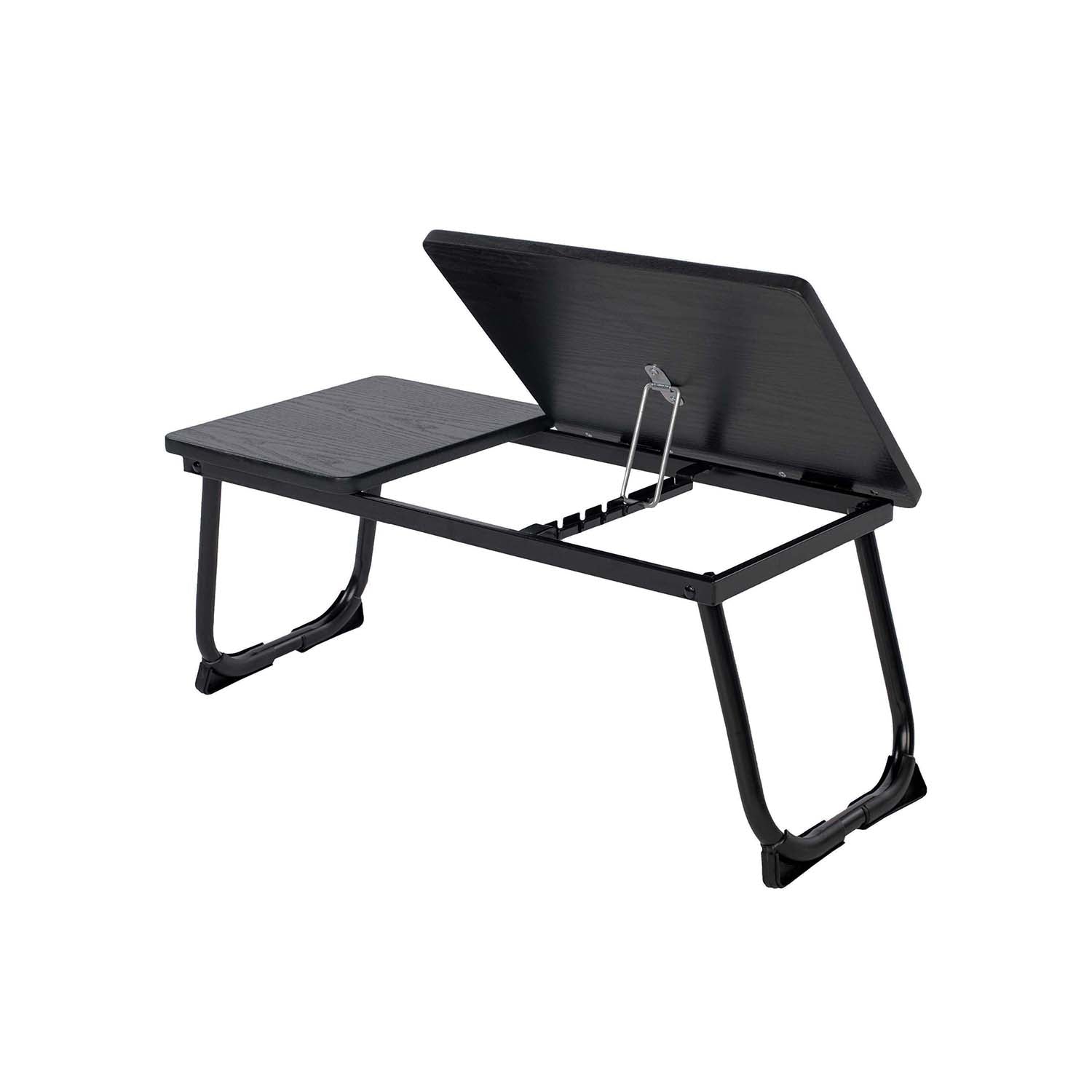 Homy Casa MAMIE 26" Folding Laptop Table Black Frame with Black Walnut Wood Top Adjustable Bed Desk