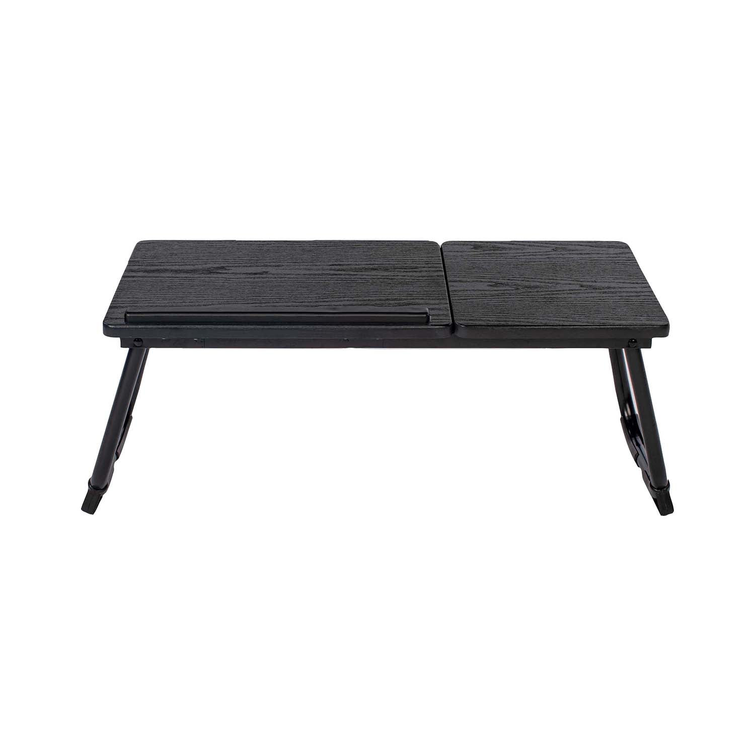 Homy Casa MAMIE 26" Folding Laptop Table Black Frame with Black Walnut Wood Top Adjustable Bed Desk