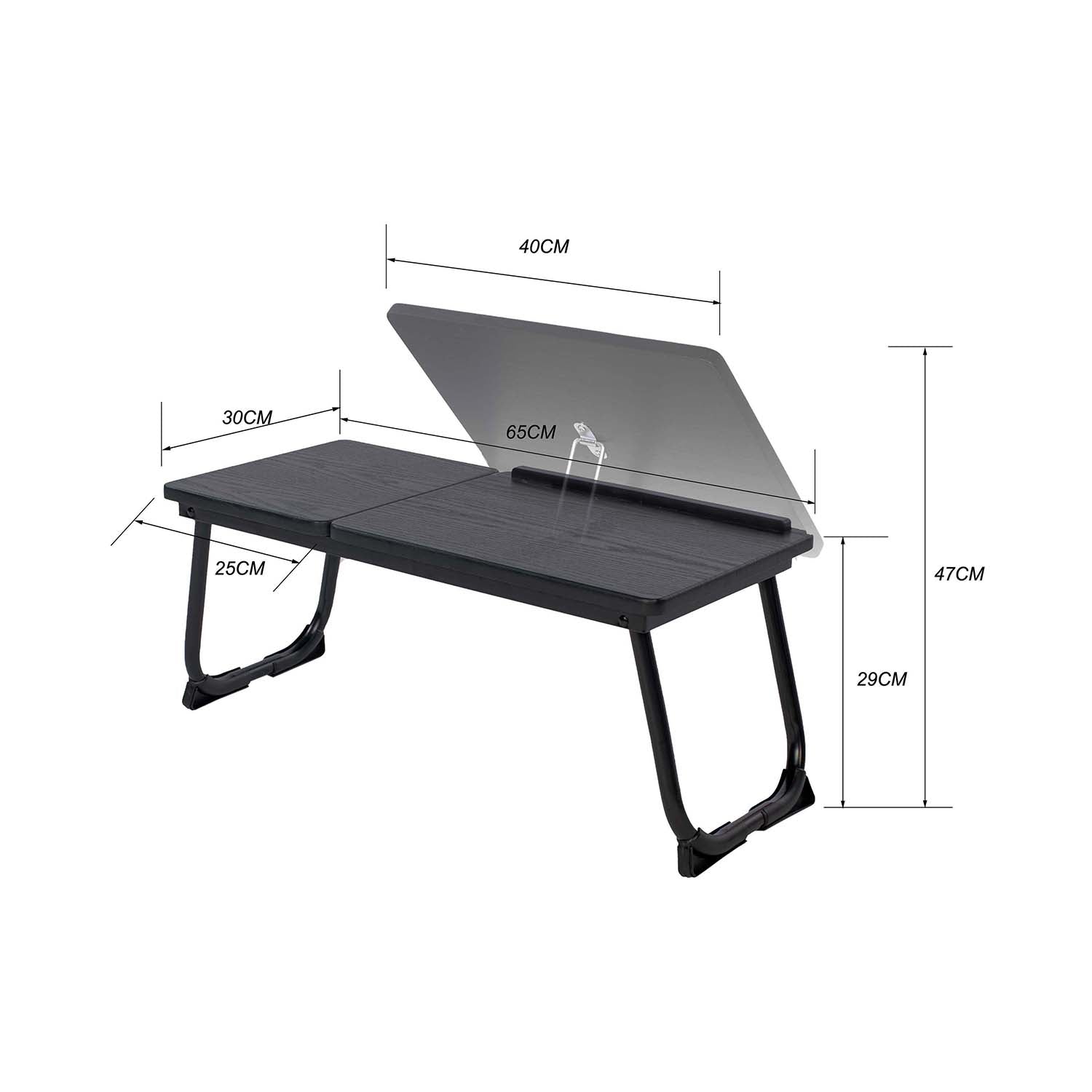 Homy Casa MAMIE 26" Folding Laptop Table Black Frame with Black Walnut Wood Top Adjustable Bed Desk