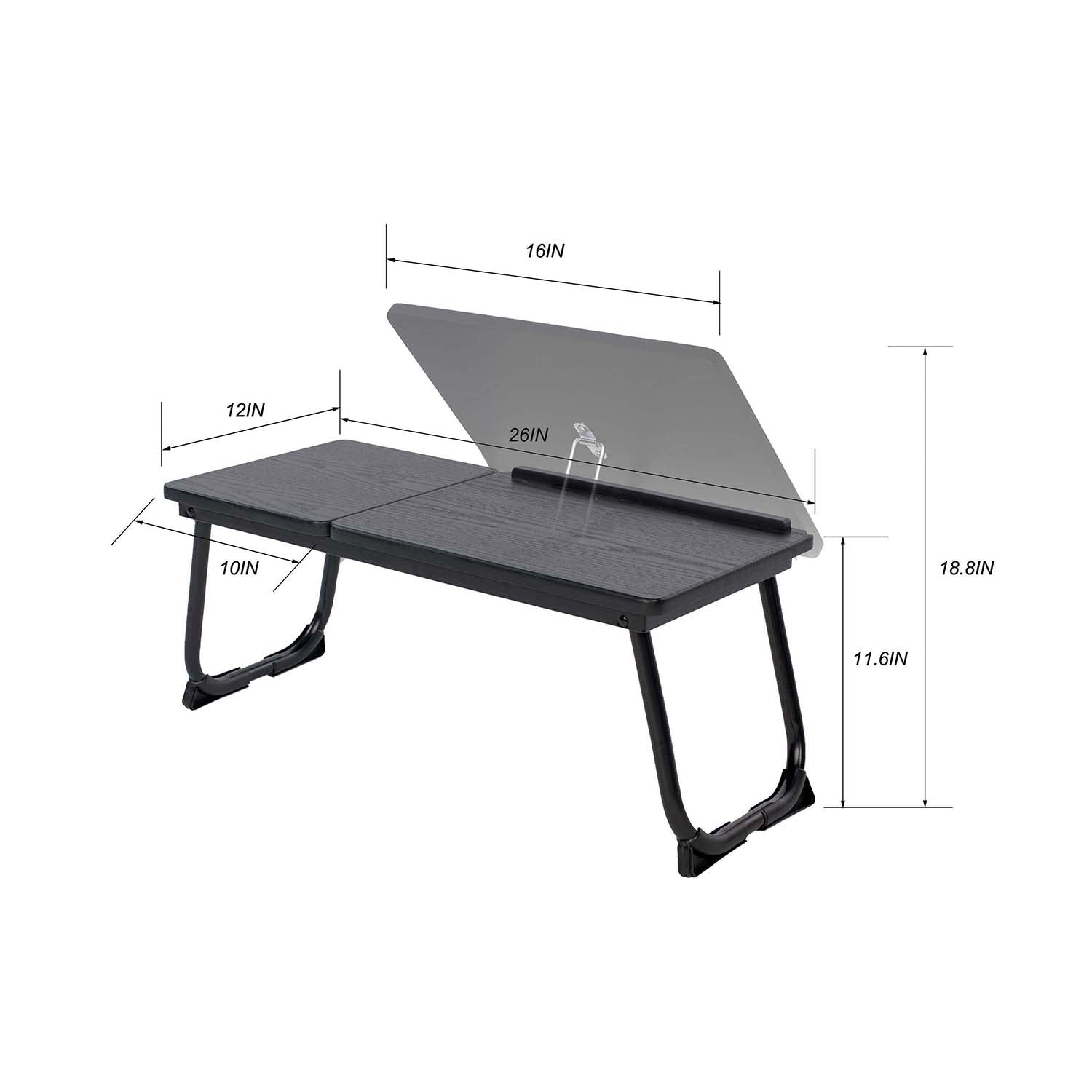 Homy Casa MAMIE 26" Folding Laptop Table Black Frame with Black Walnut Wood Top Adjustable Bed Desk