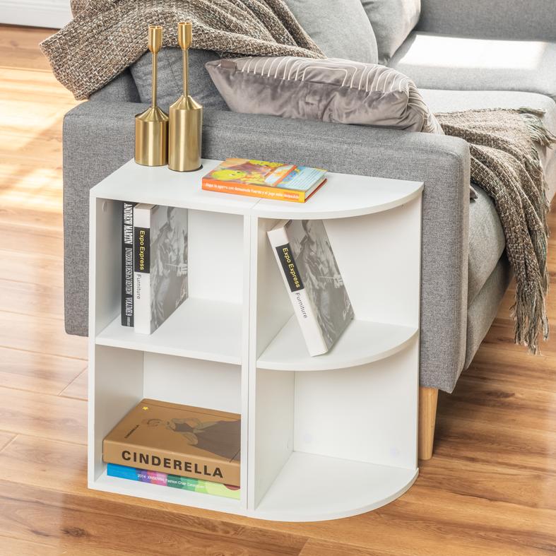 MANDI 2-Piece L-Shaped White Bookcase Set with 2-Tier Storage