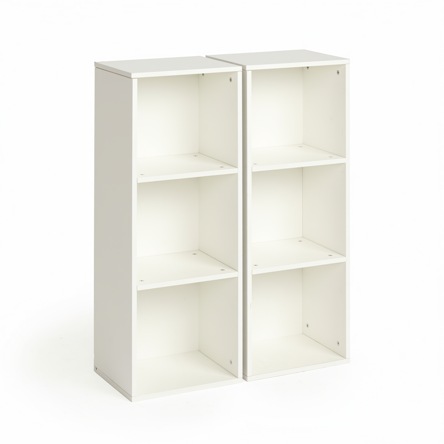 MANDI III 2-Piece 3-Tier White Bookcase Set with Vertical Storage